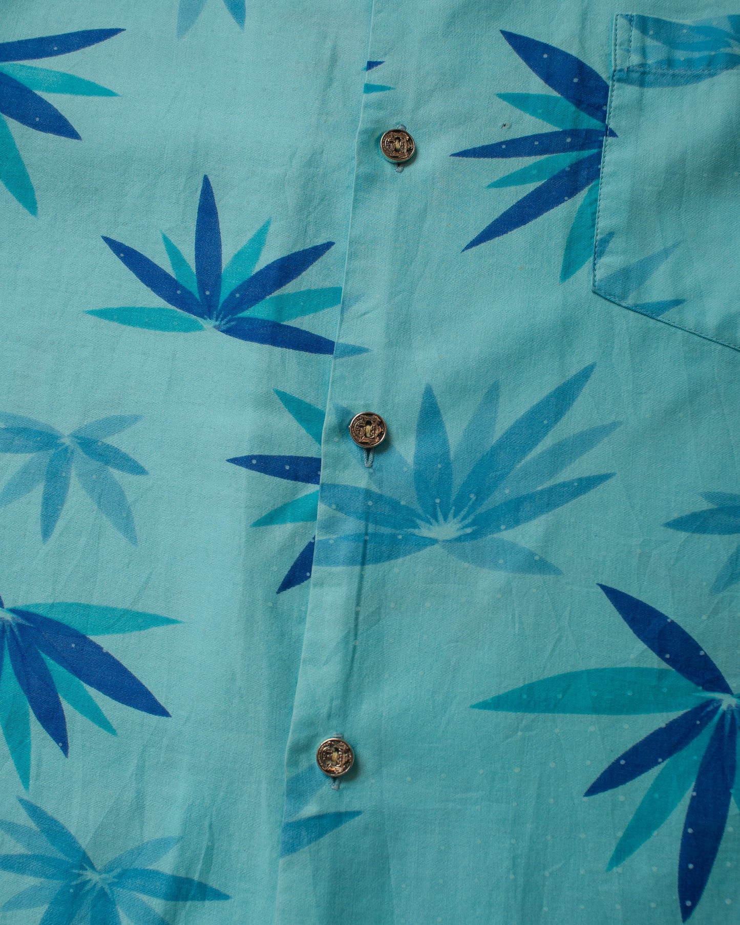 1950s/60s Pacific Sportswear Leaf Pattern Loop Collar Hawaii Shirt blue - M