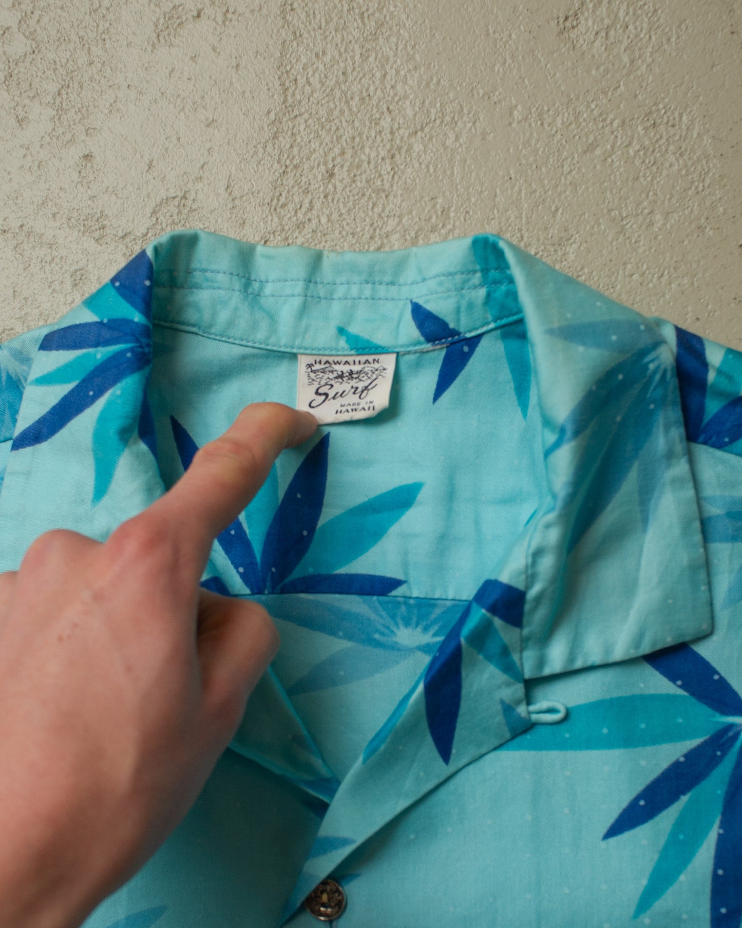1950s/60s Pacific Sportswear Leaf Pattern Loop Collar Hawaii Shirt blue - M