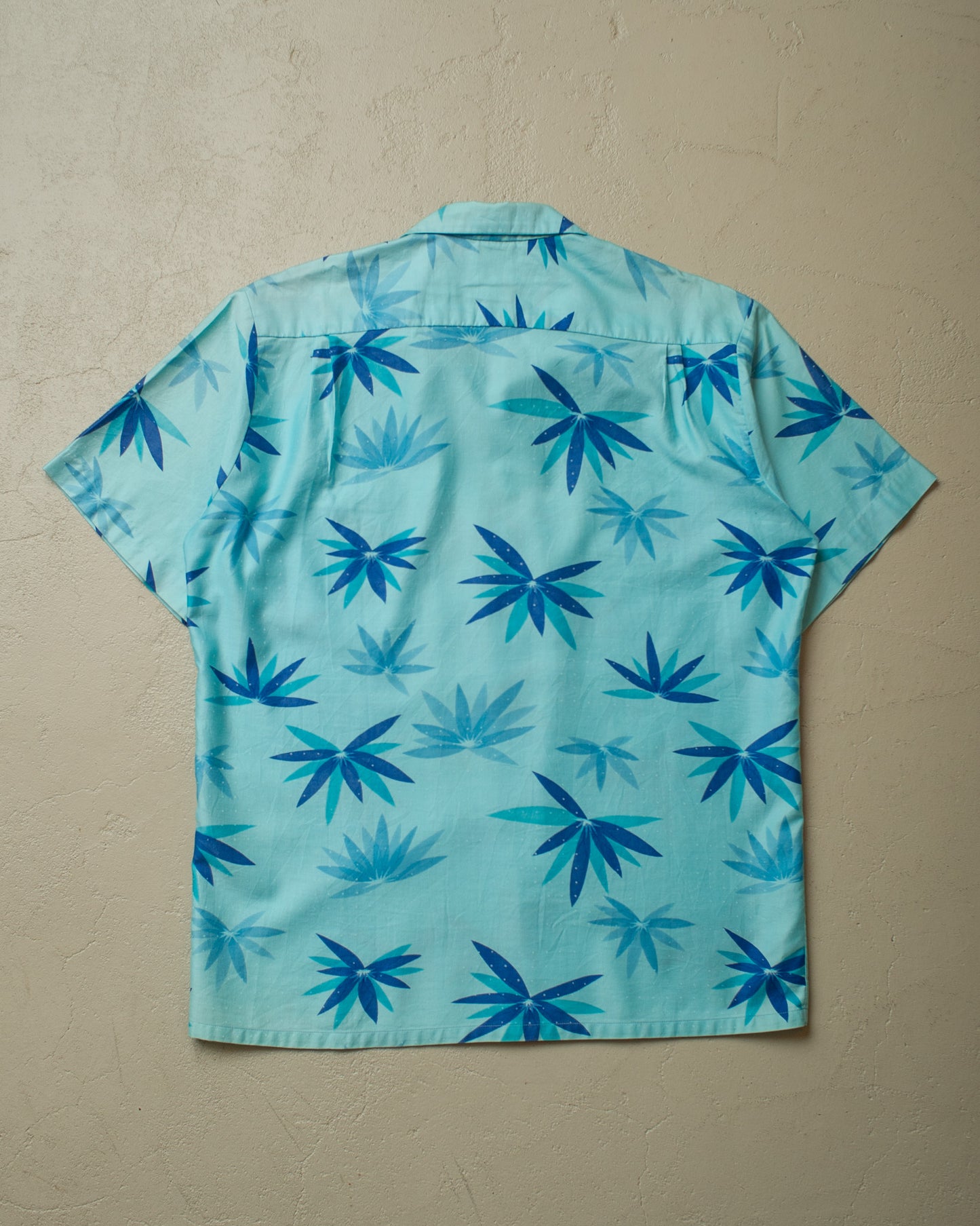 1950s/60s Pacific Sportswear Leaf Pattern Loop Collar Hawaii Shirt blue - M