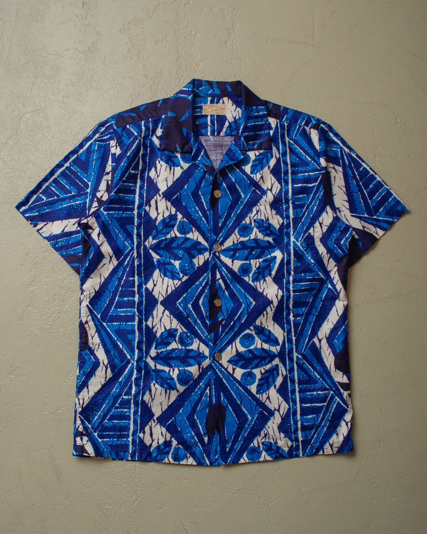 1950s Ross Sutherland abstract Pattern Loop Collar navyblue - M/L