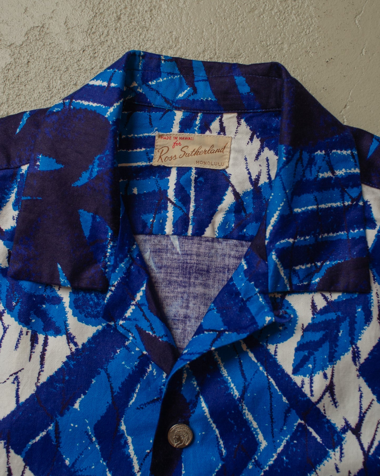 1950s Ross Sutherland abstract Pattern Loop Collar navyblue - M/L