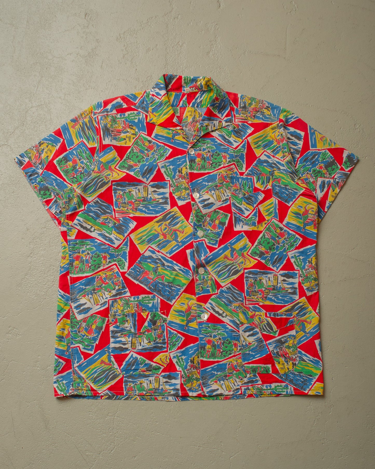 1950s European Hawaii Shirt red - L