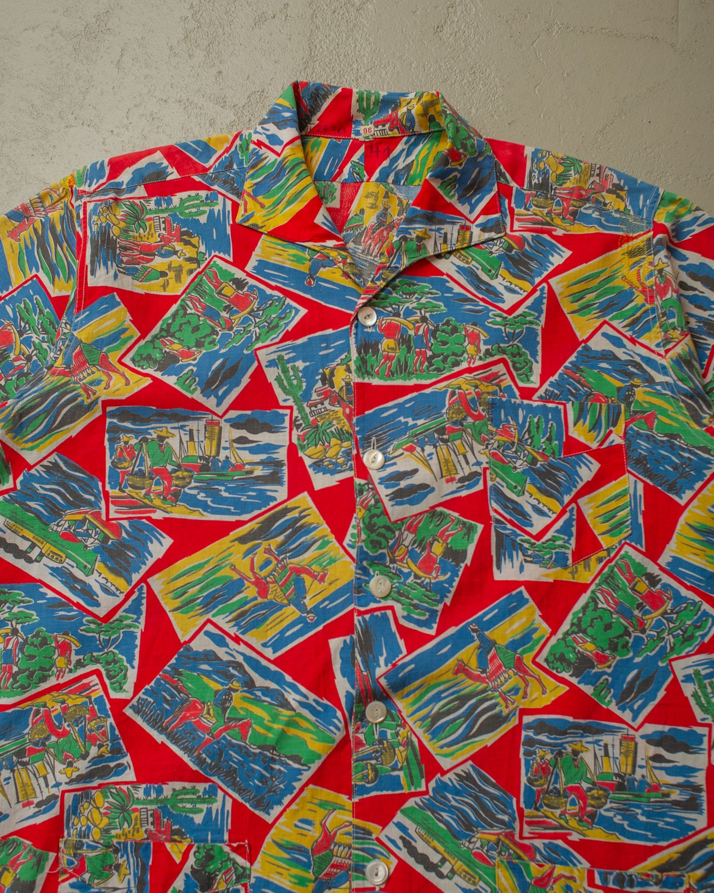 1950s European Hawaii Shirt red - L