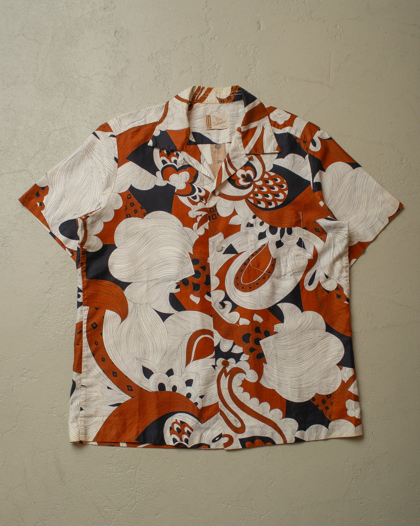 1950s Ross Sutherland Abstract Pattern Loop Collar Hawaii Shirt - L