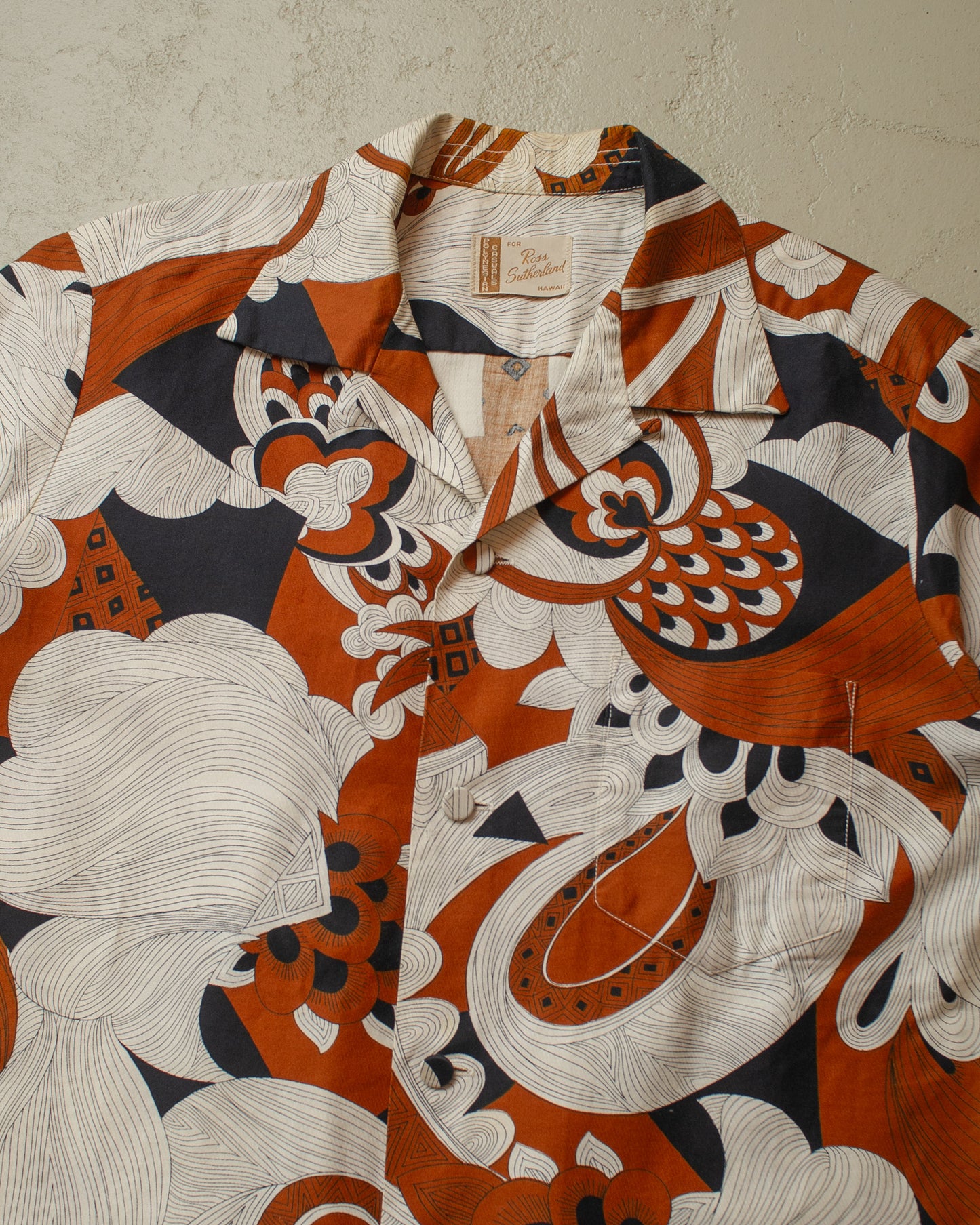 1950s Ross Sutherland Abstract Pattern Loop Collar Hawaii Shirt - L