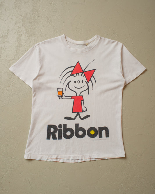 1980s distressed Ribbon Japan Brewery T-shirt white - M