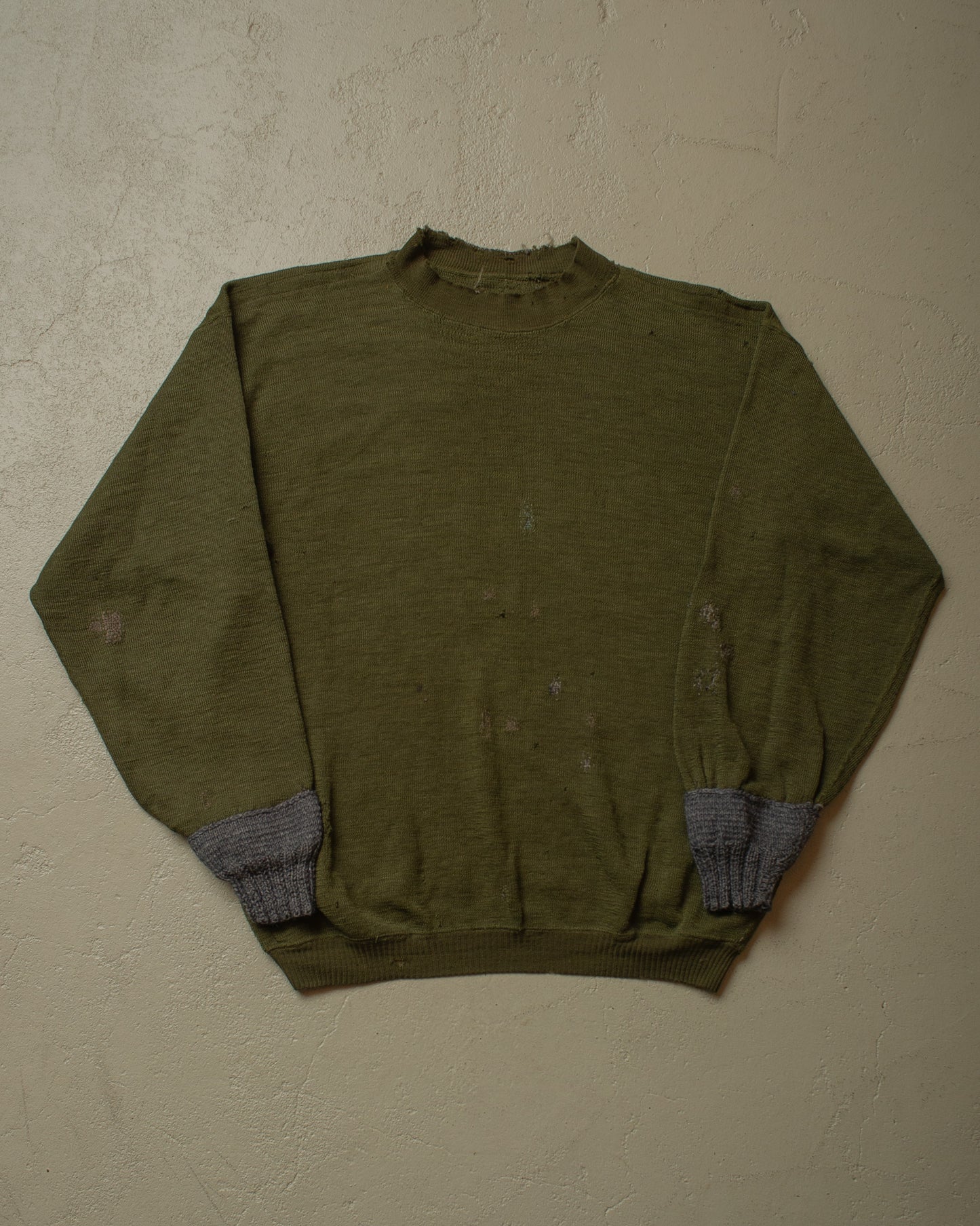 1930s/40s distressed Military Knit Sweater green - M/L