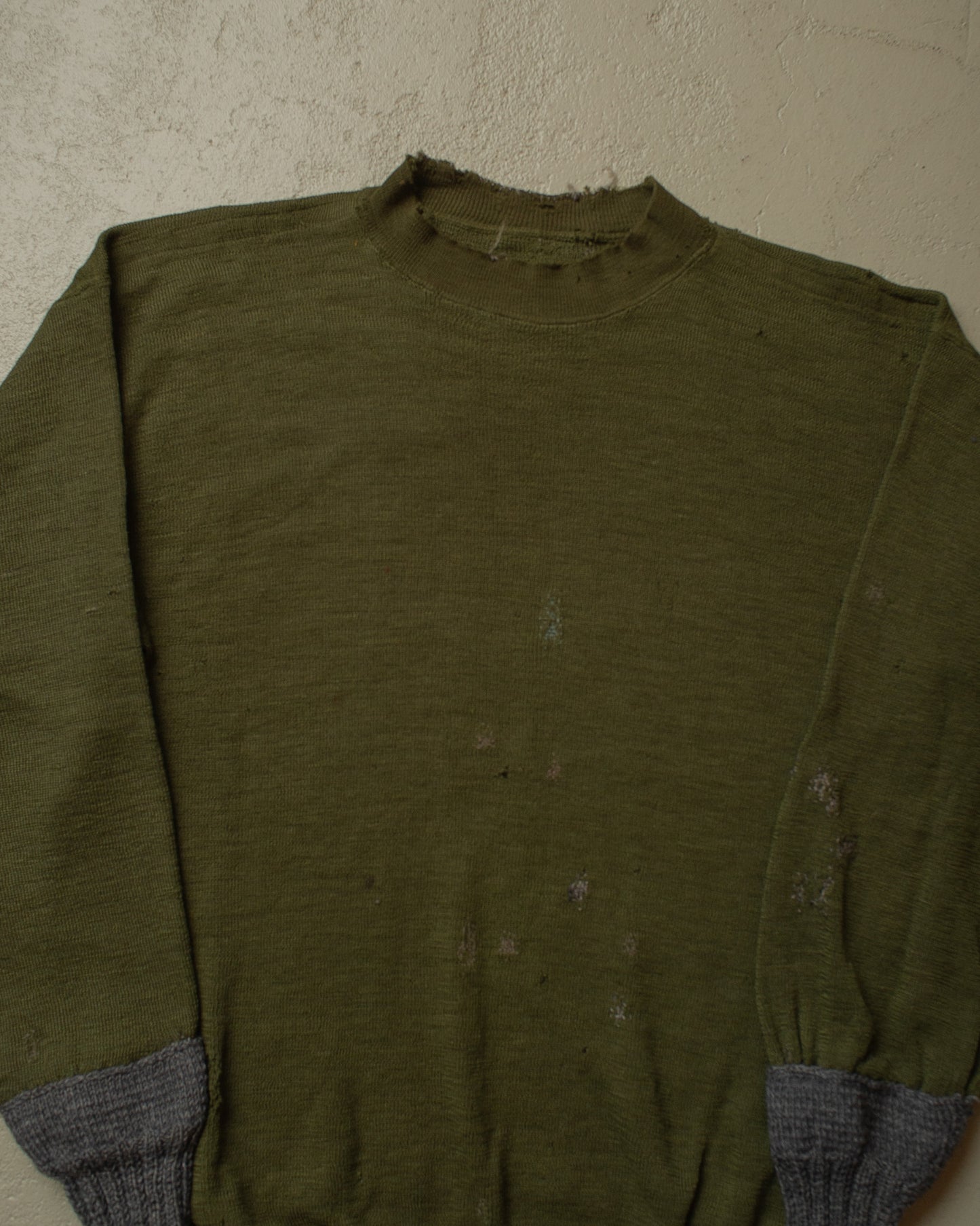 1930s/40s distressed Military Knit Sweater green - M/L