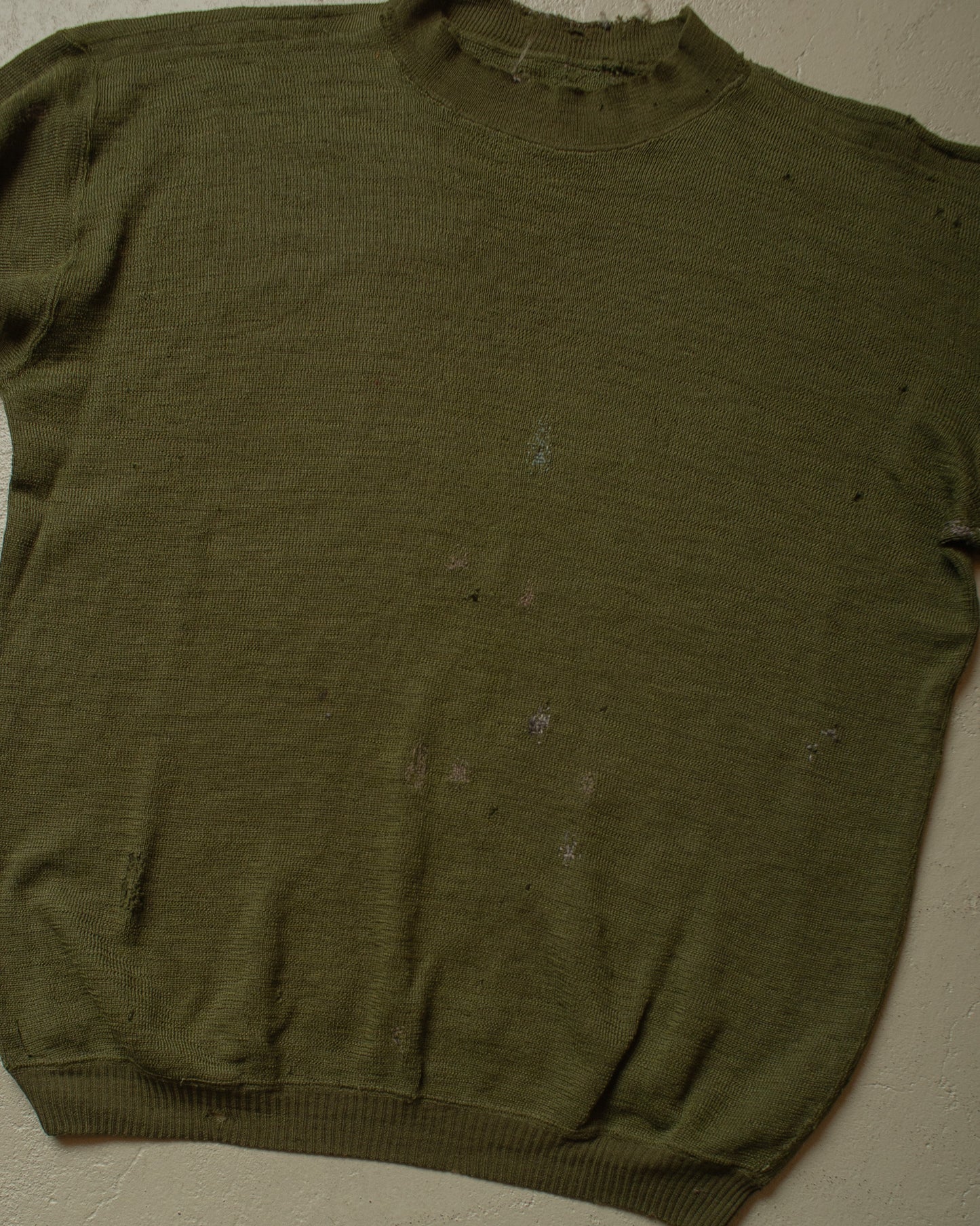 1930s/40s distressed Military Knit Sweater green - M/L