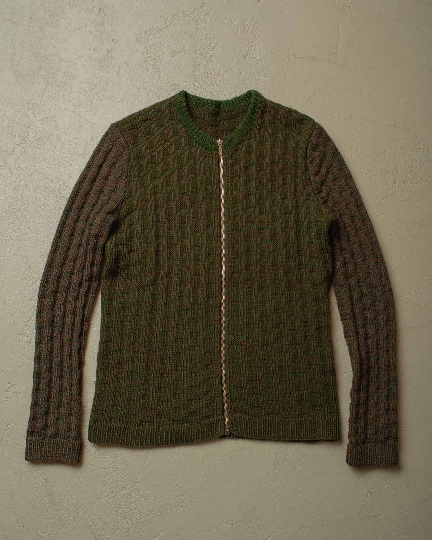 1950s German Multi Color Knit Jacket green/brown - M/L