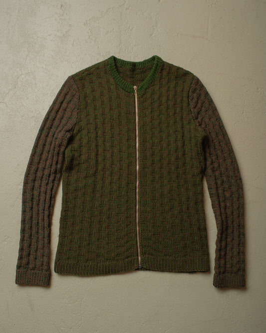 1950s German Multi Color Knit Jacket green/brown - M/L