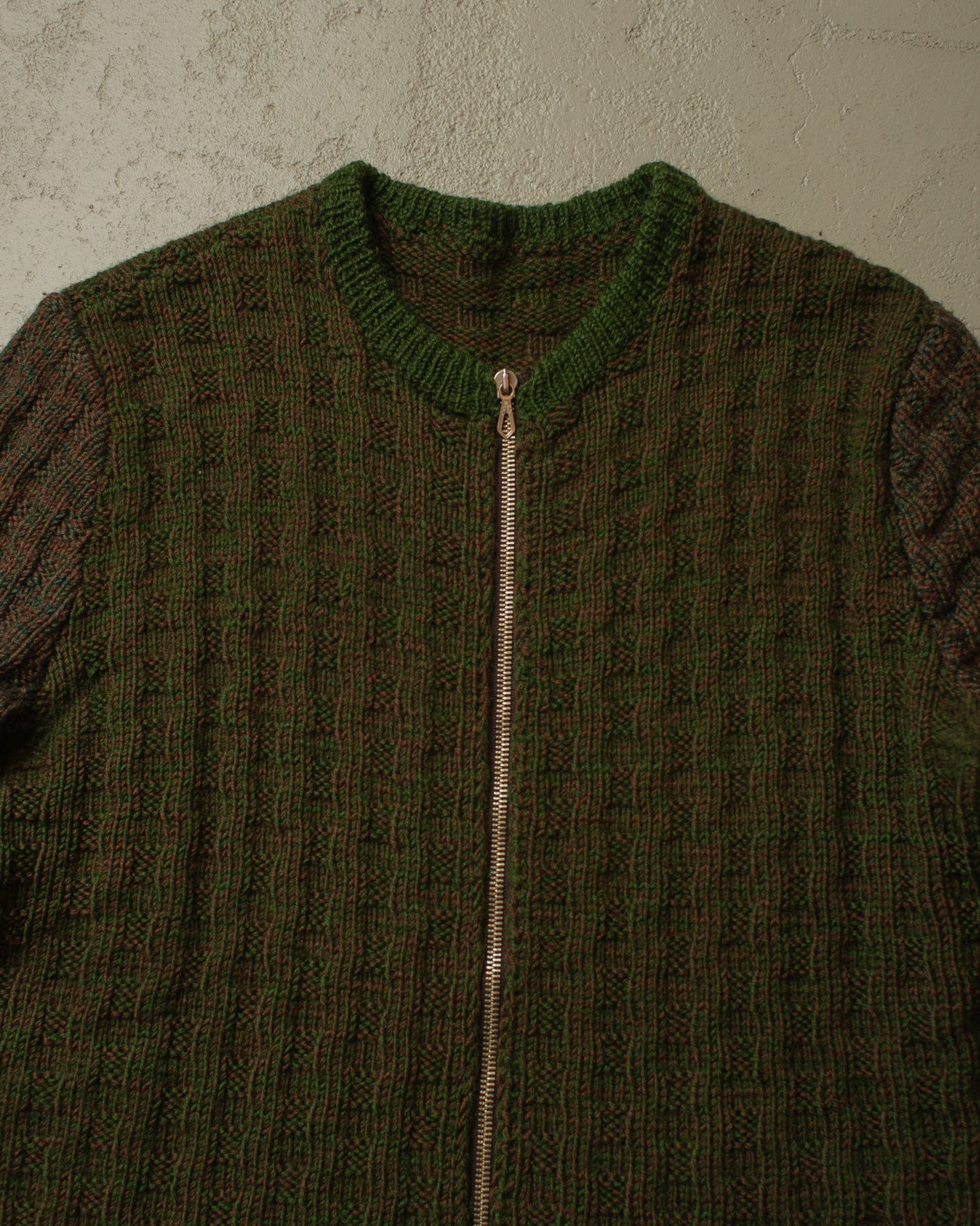 1950s German Multi Color Knit Jacket green/brown - M/L