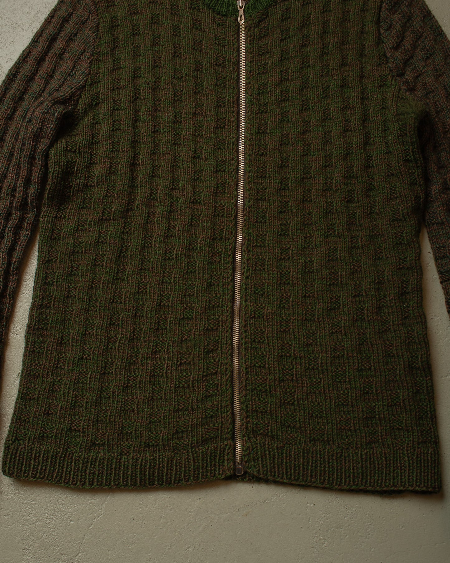 1950s German Multi Color Knit Jacket green/brown - M/L