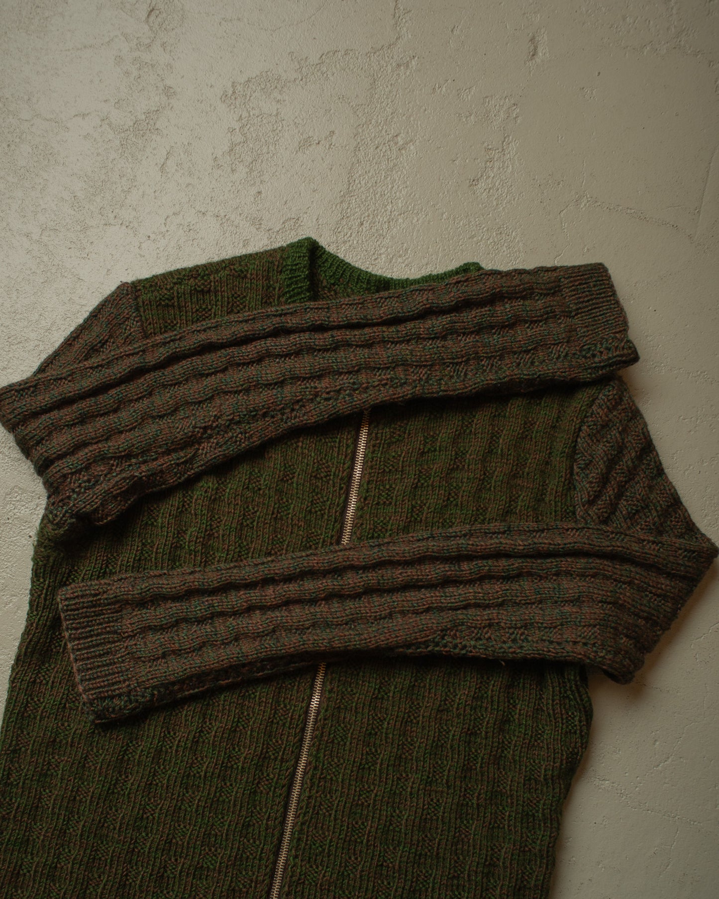 1950s German Multi Color Knit Jacket green/brown - M/L