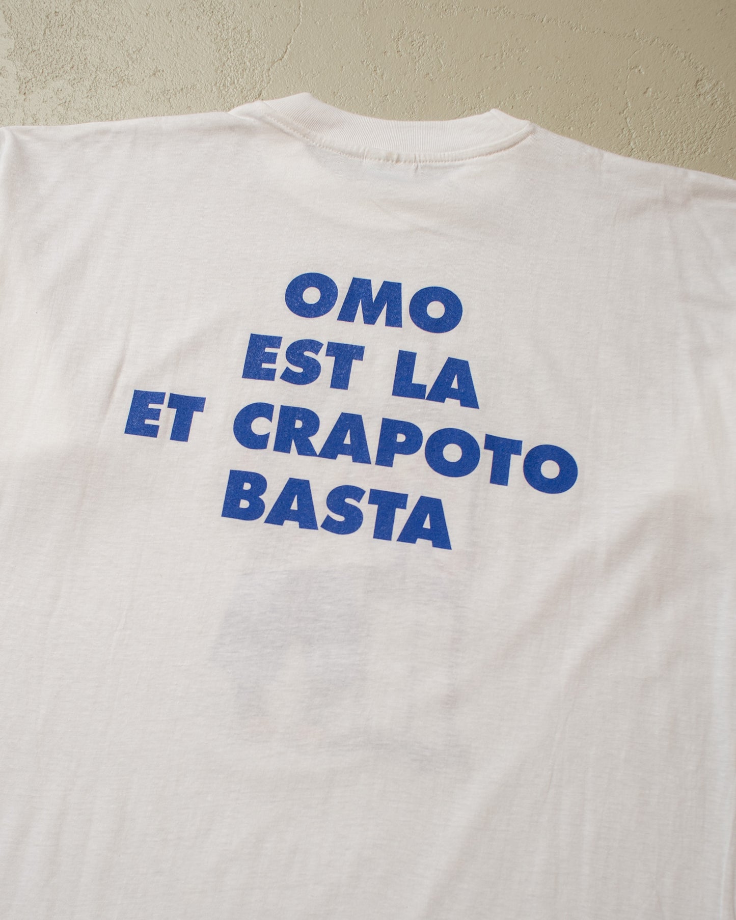 1990s Omo "..et Crapoto Basta" Wash Powder Promo T-shirt white - L