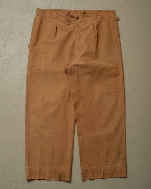 1930s French Light Cinched Work Pants khaki - W40 L29