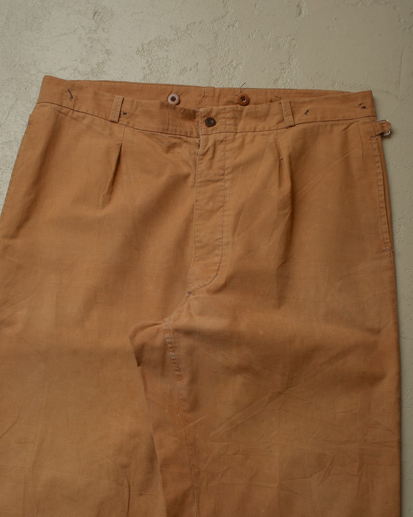 1930s French Light Cinched Work Pants khaki - W40 L29