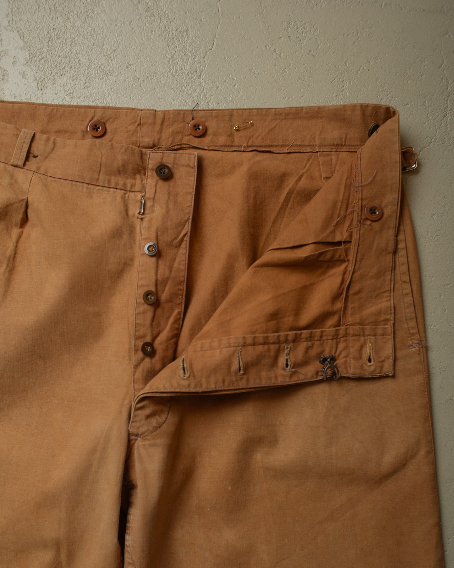 1930s French Light Cinched Work Pants khaki - W40 L29