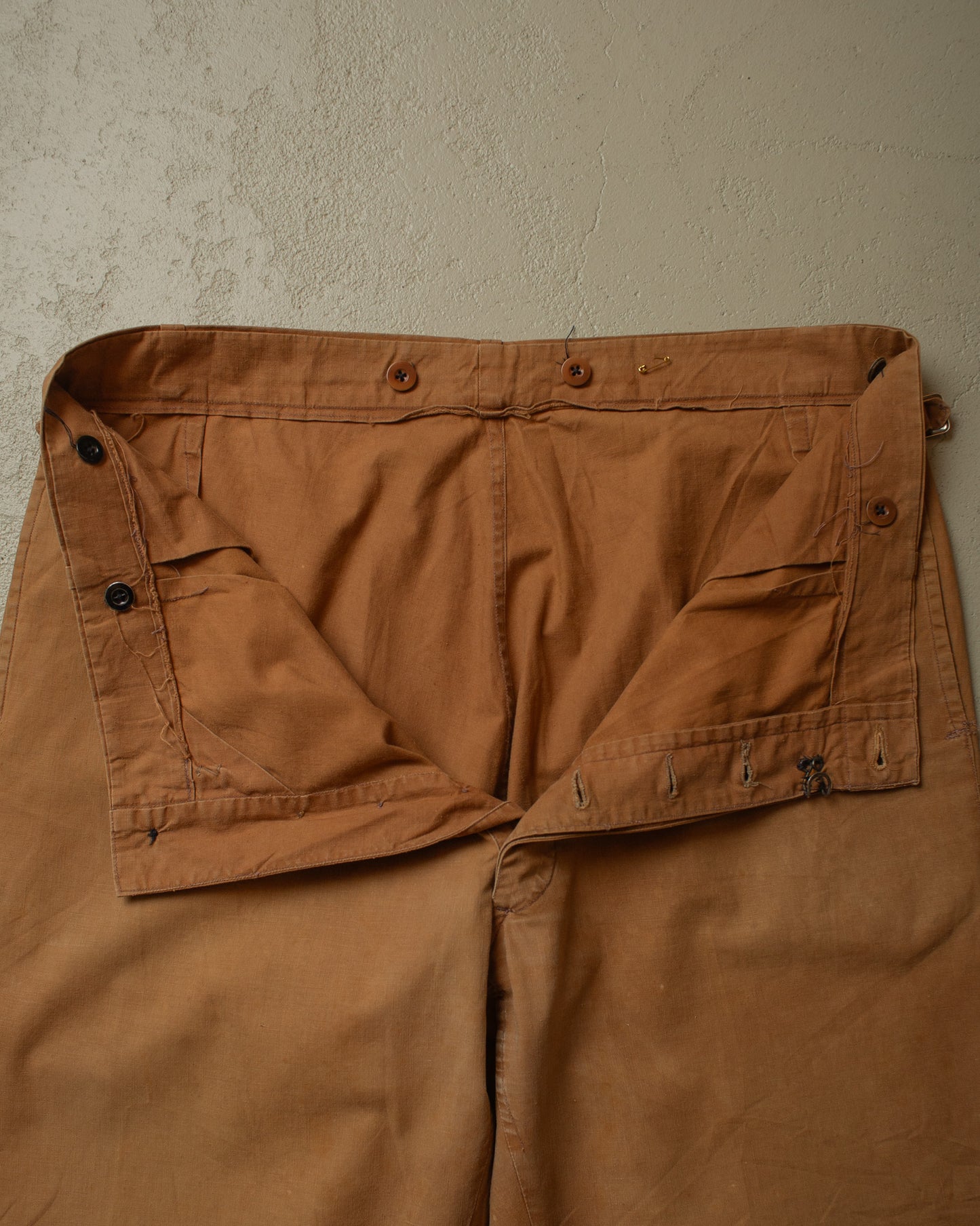 1930s French Light Cinched Work Pants khaki - W40 L29