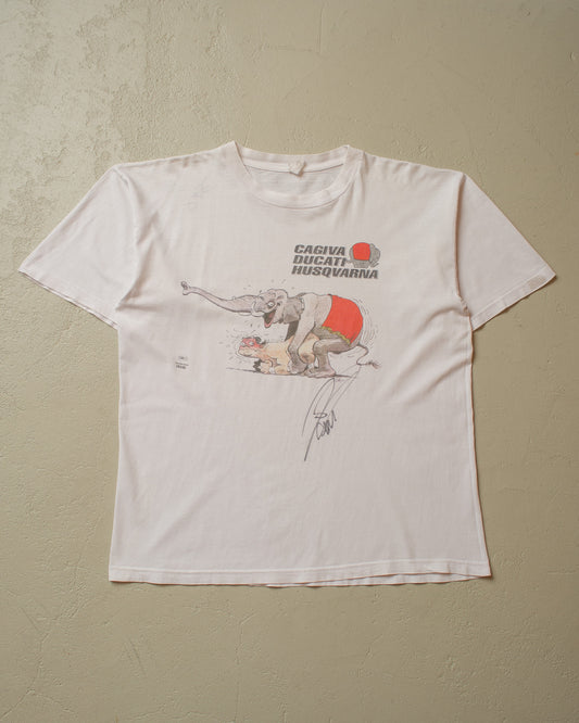 1980s signed Cagiva Company Flip T-shirt white - L/XL