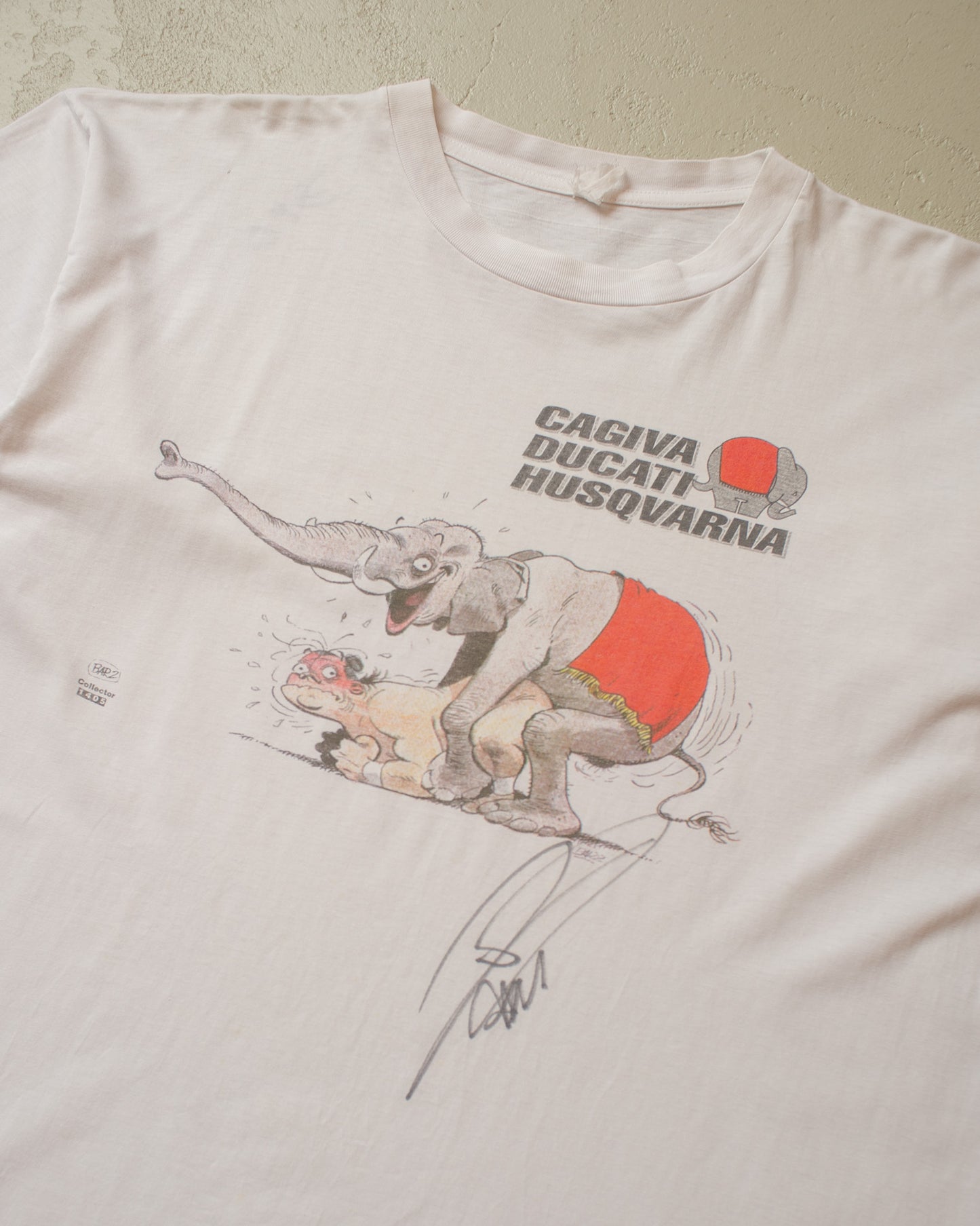 1980s signed Cagiva Company Flip T-shirt white - L/XL