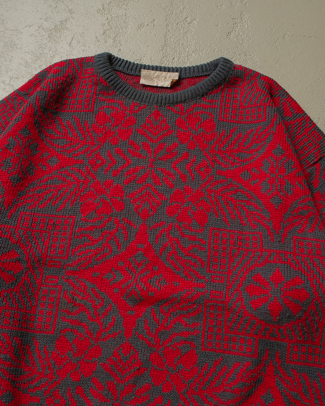 90s Pattern Knit Sweater red/grey - XL