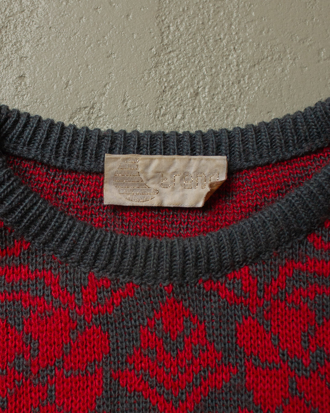 90s Pattern Knit Sweater red/grey - XL