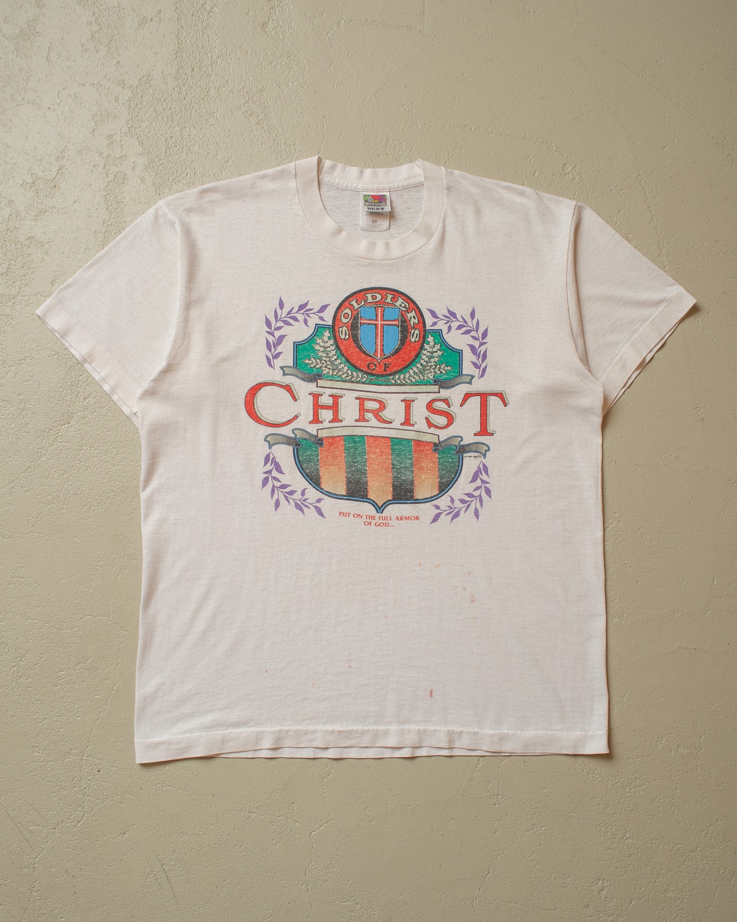 1990s distressed "Soldiers of Christ" T-shirt white - L