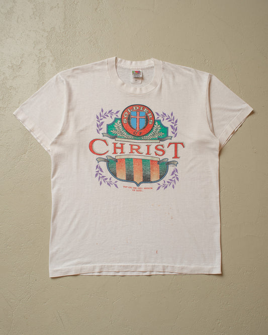 1990s distressed "Soldiers of Christ" T-shirt white - L