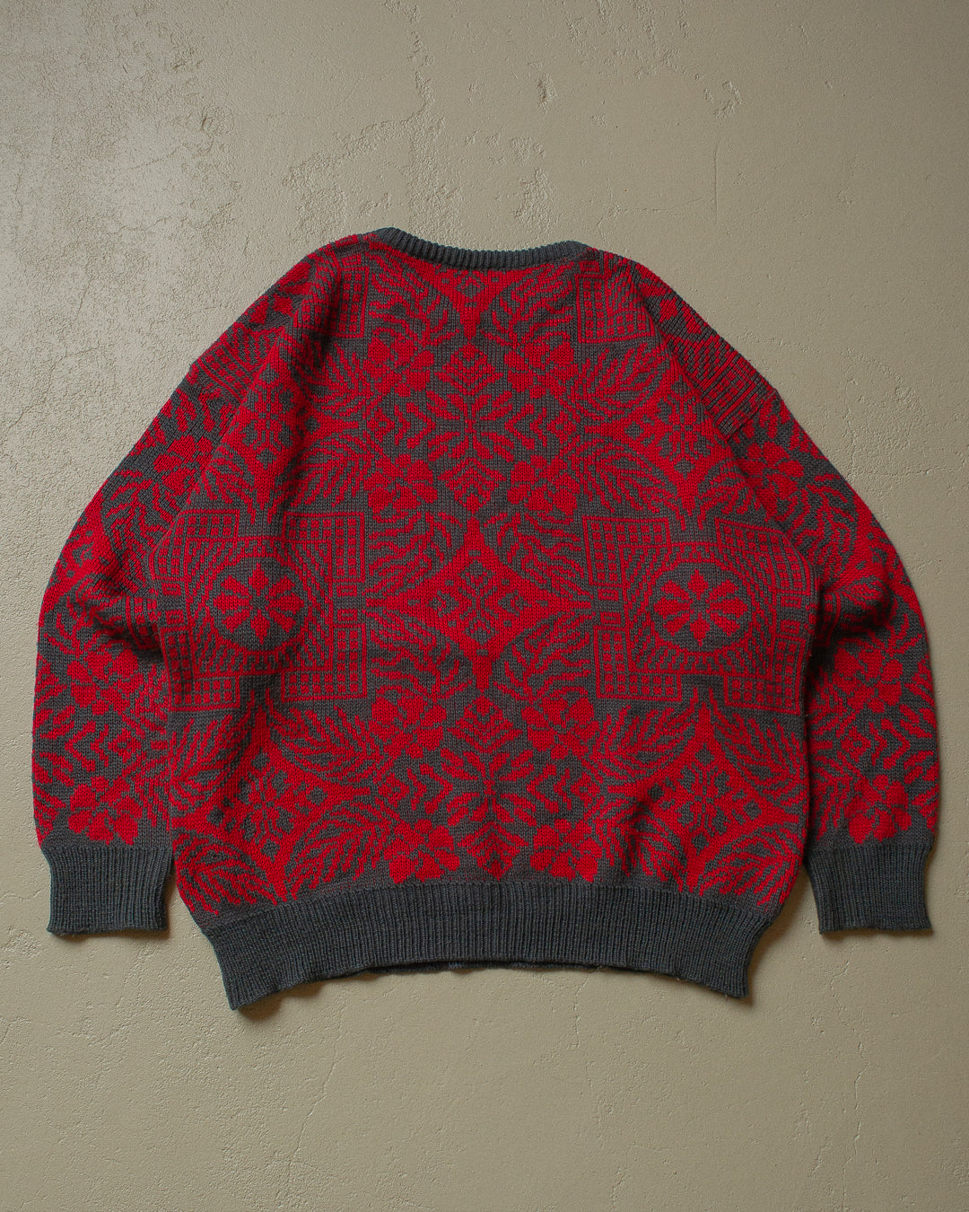 90s Pattern Knit Sweater red/grey - XL