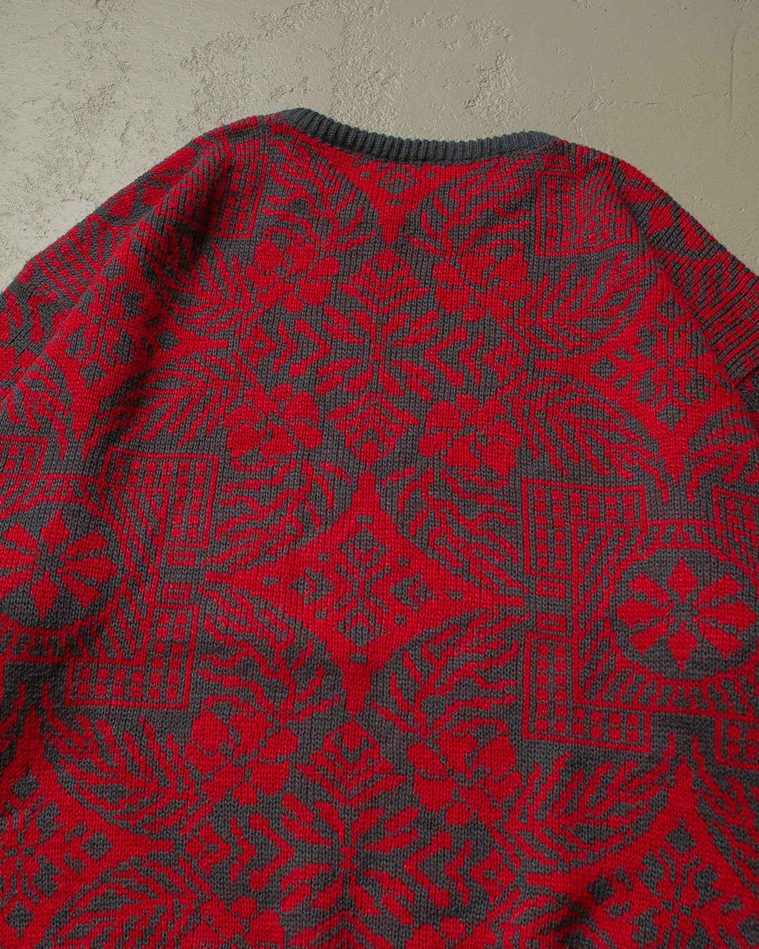 90s Pattern Knit Sweater red/grey - XL