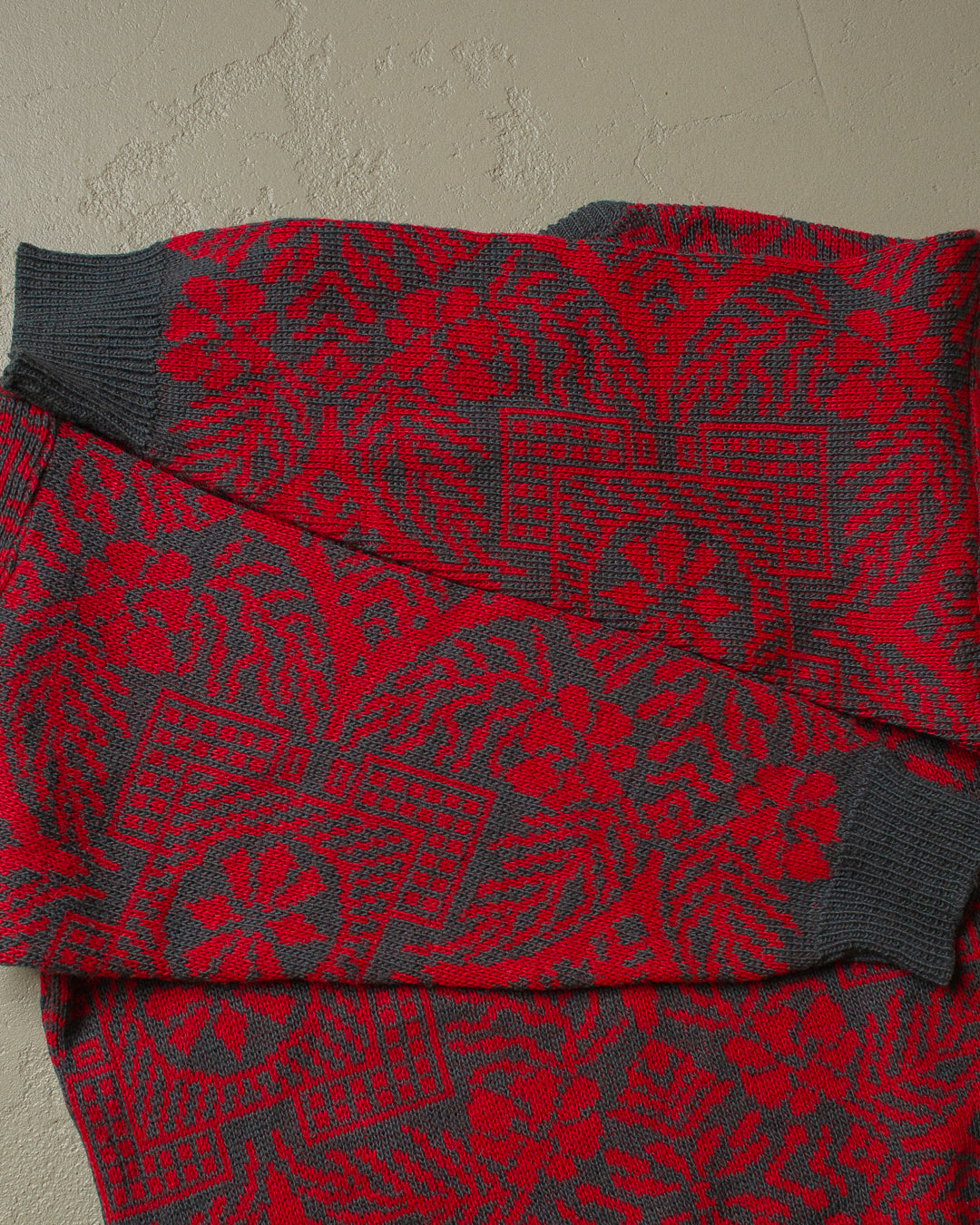 90s Pattern Knit Sweater red/grey - XL