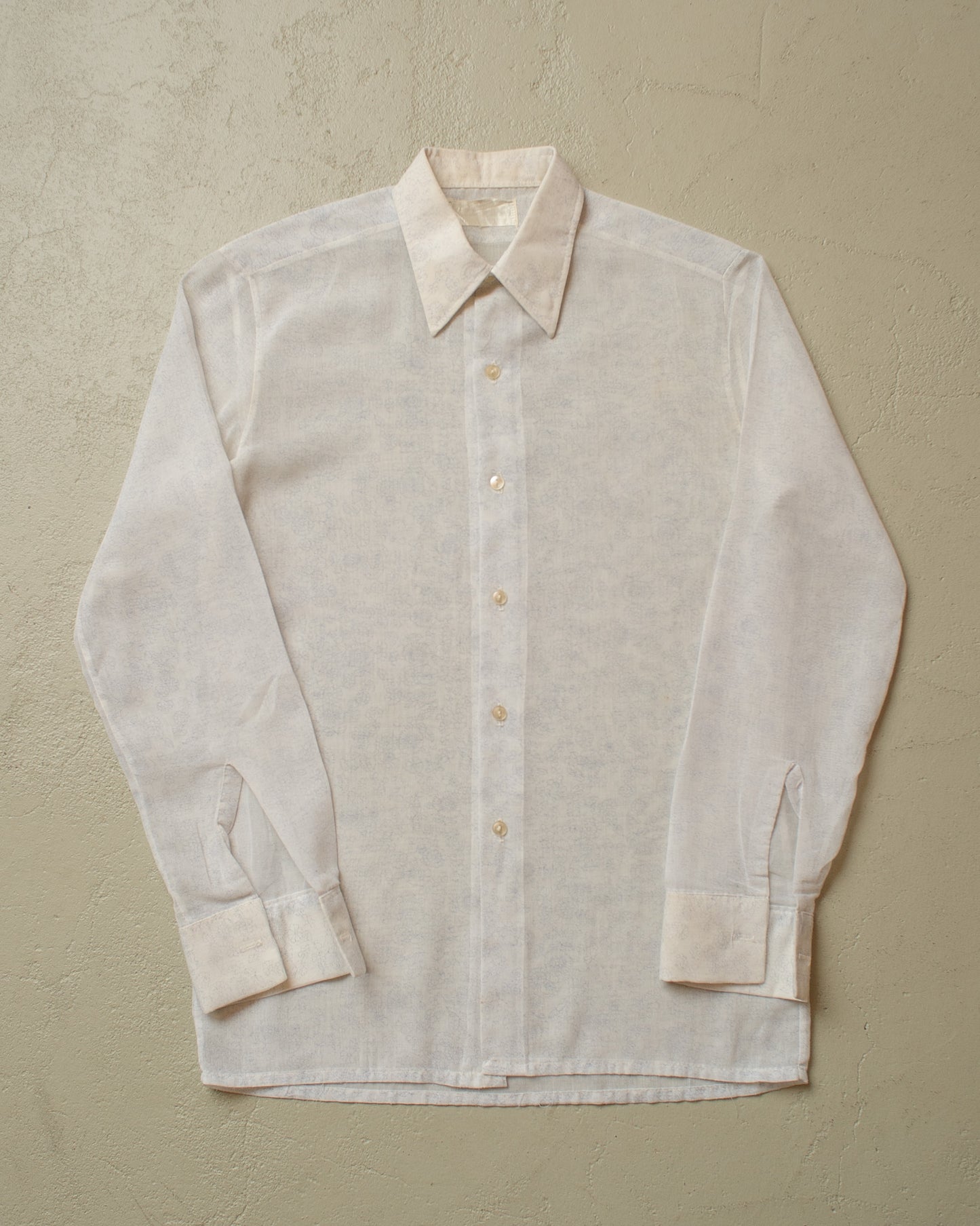 1960s/70s Flower Print See-through Blouse white - S/M