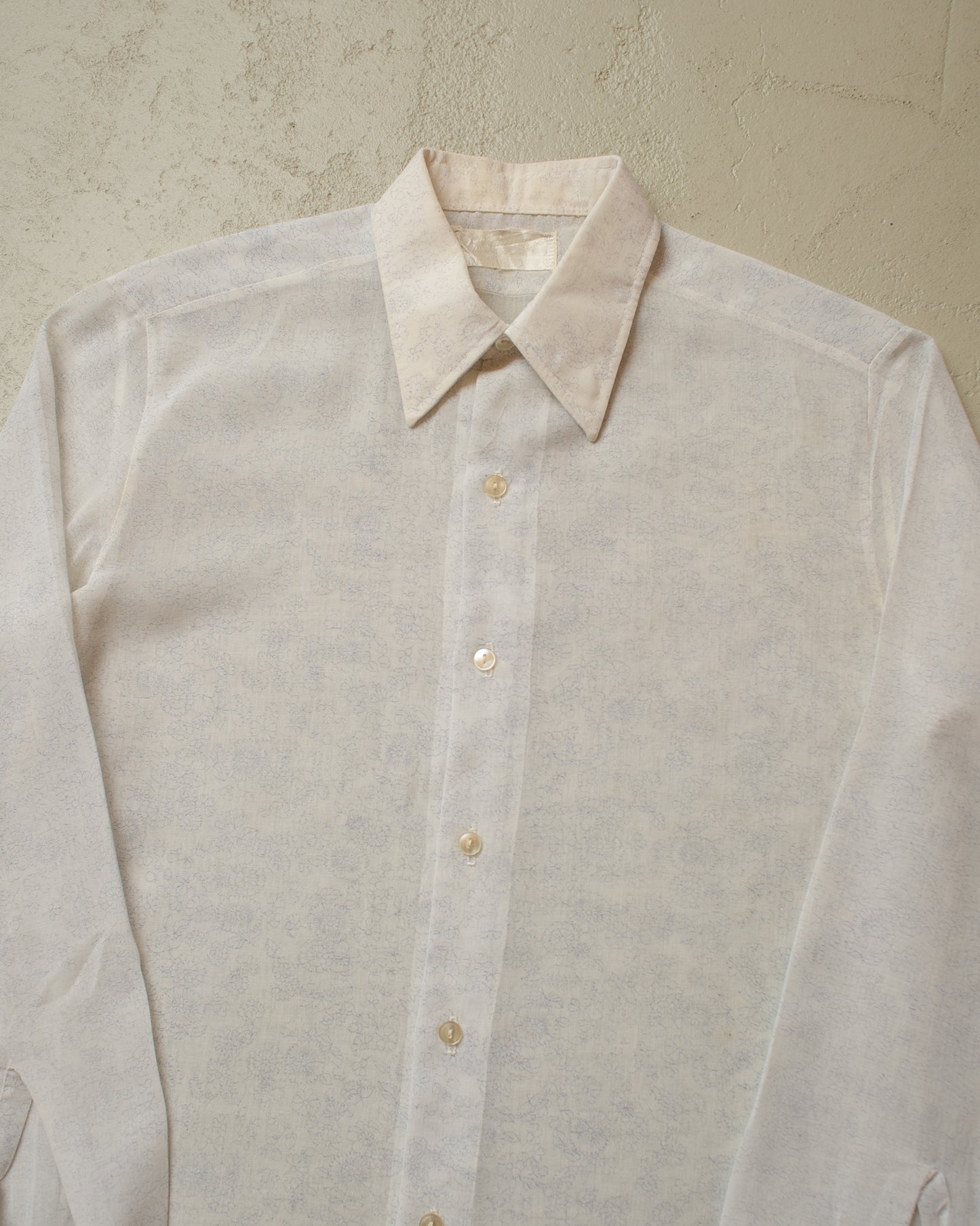 1960s/70s Flower Print See-through Blouse white - S/M