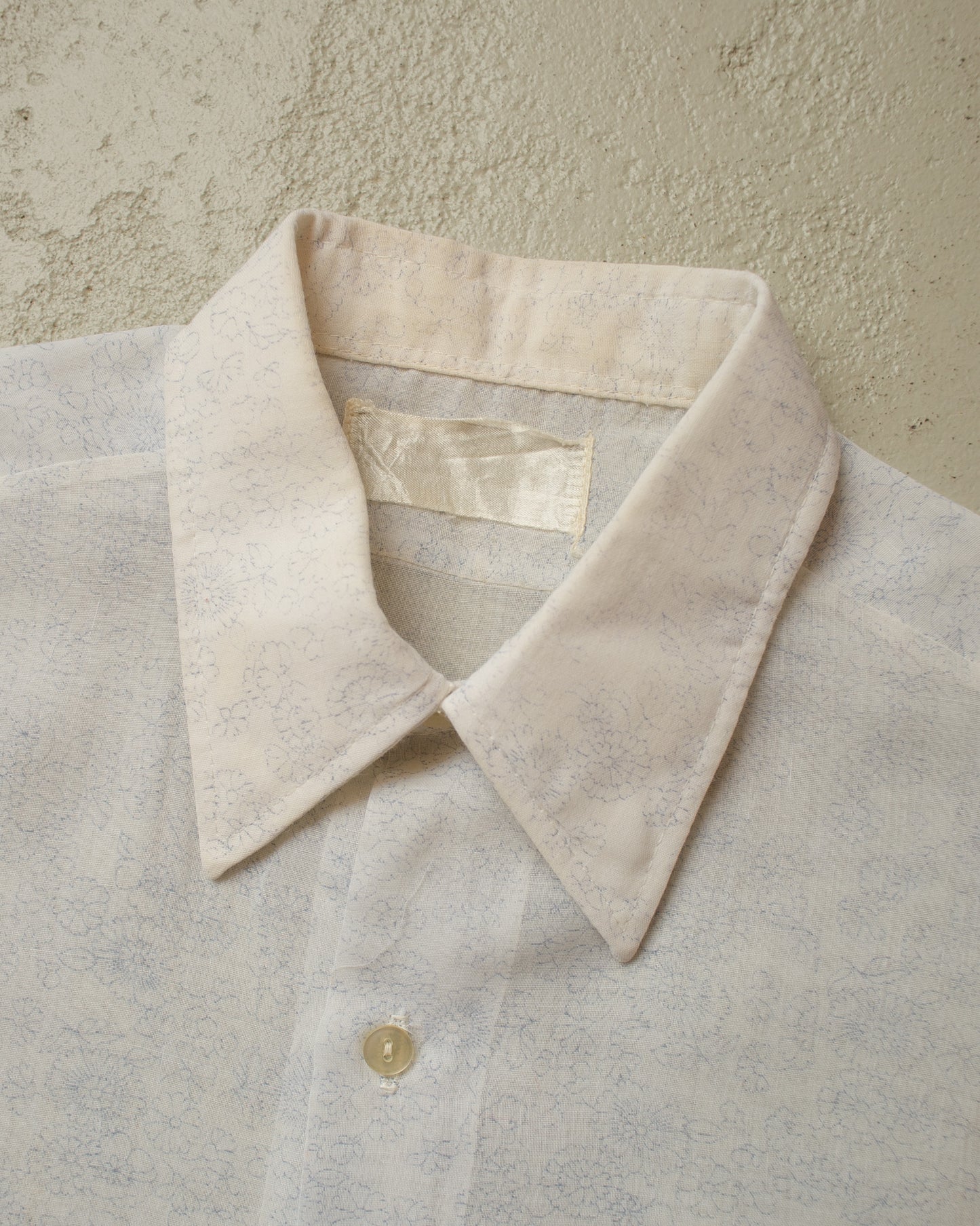 1960s/70s Flower Print See-through Blouse white - S/M