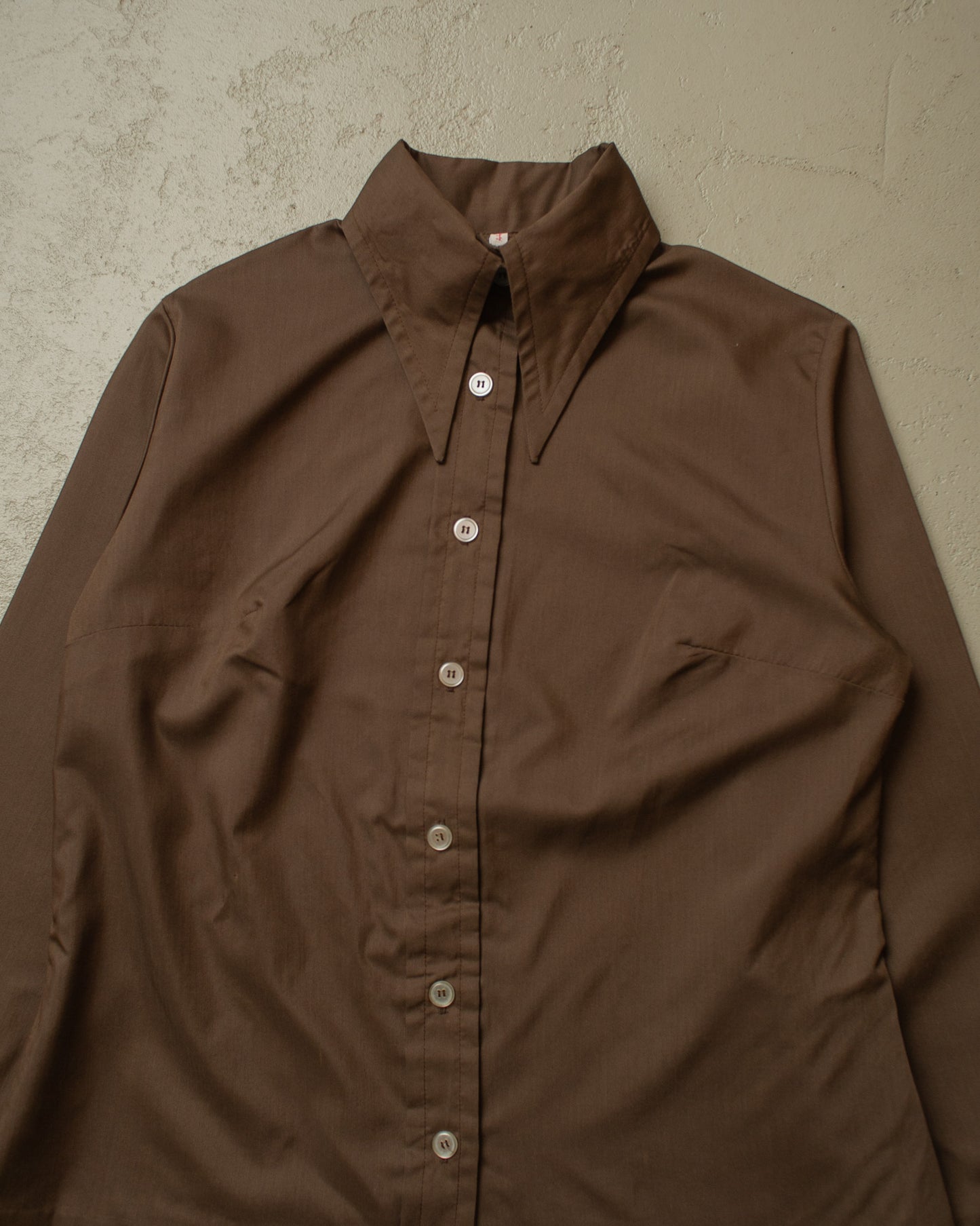 1960s/70s Womens Point Collar Blouse brown - M