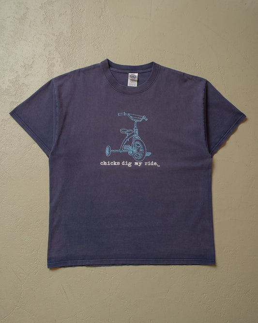 2000s Faded "Chicks dig my Ride" T-shirt navyblue - XL