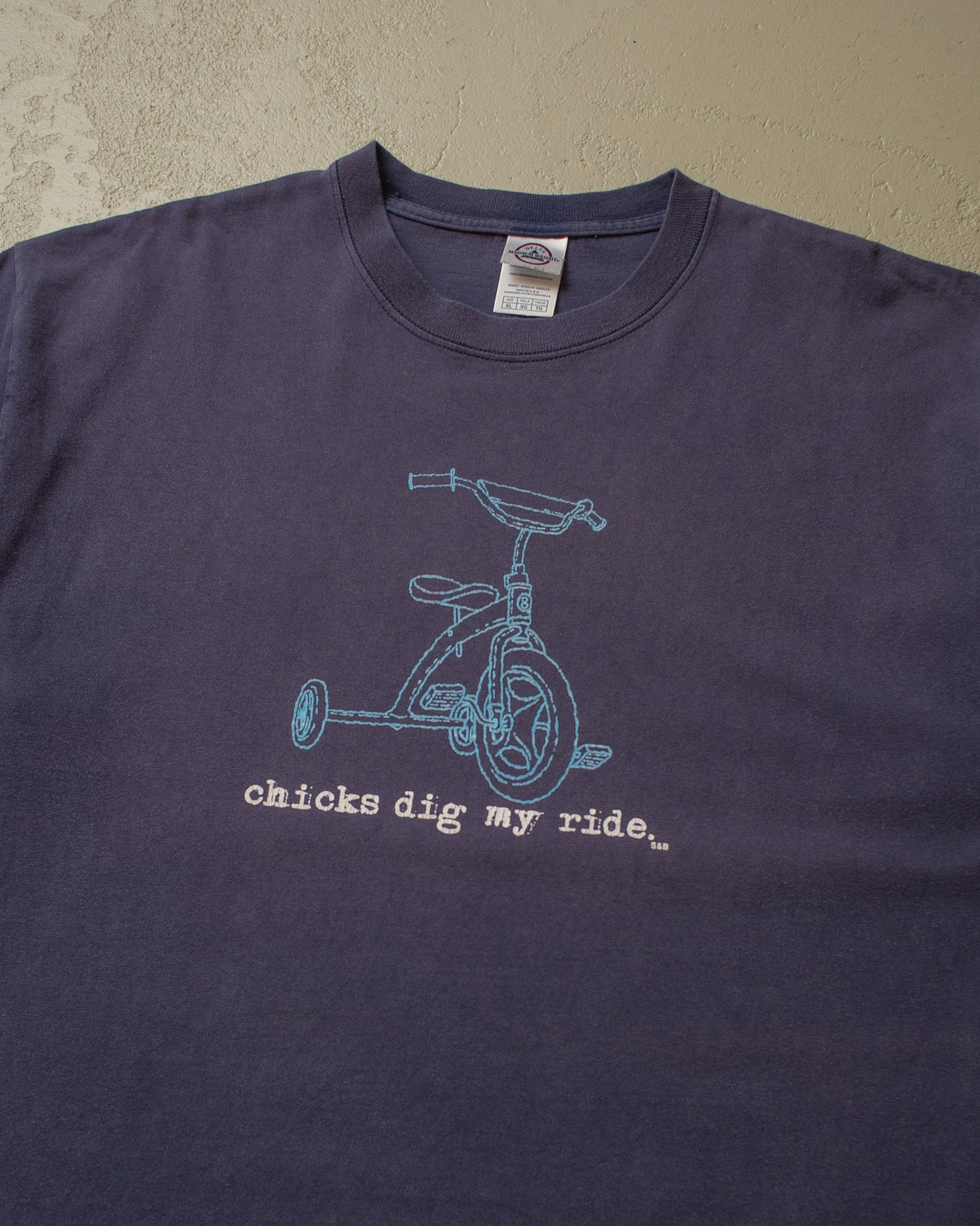2000s Faded "Chicks dig my Ride" T-shirt navyblue - XL