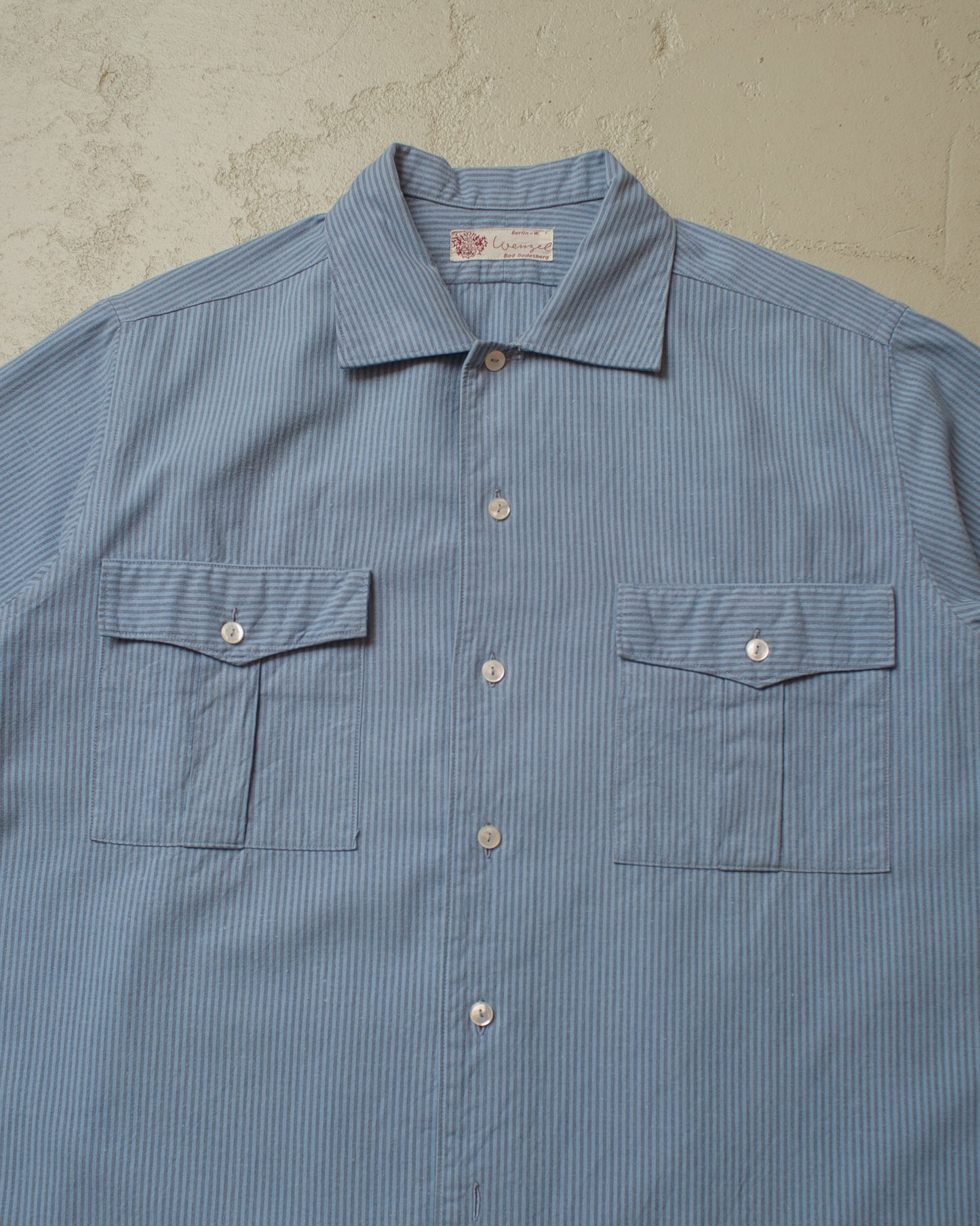 1940s Wenzel pinstriped Cotton Shirt blue - L/XL