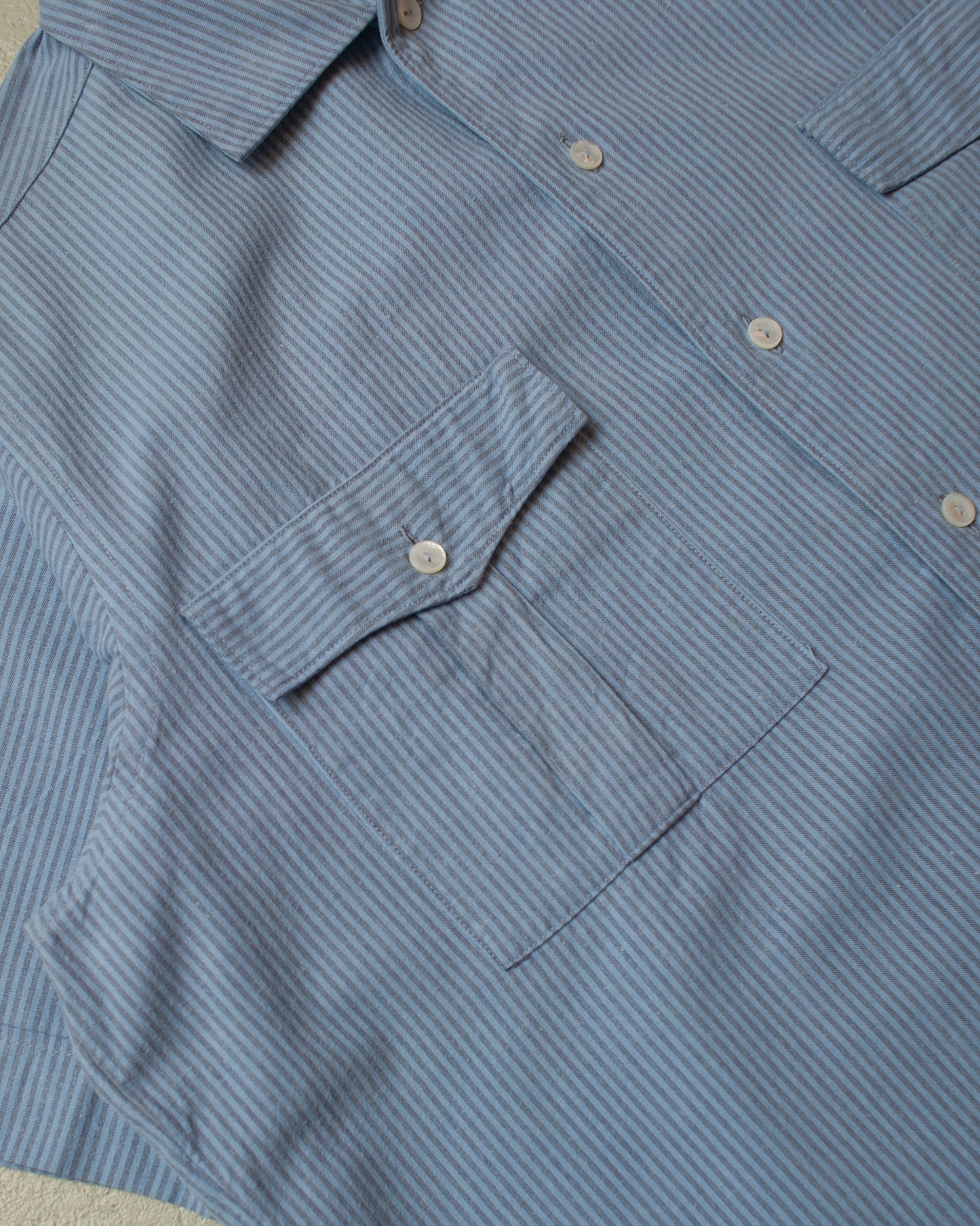 1940s Wenzel pinstriped Cotton Shirt blue - L/XL