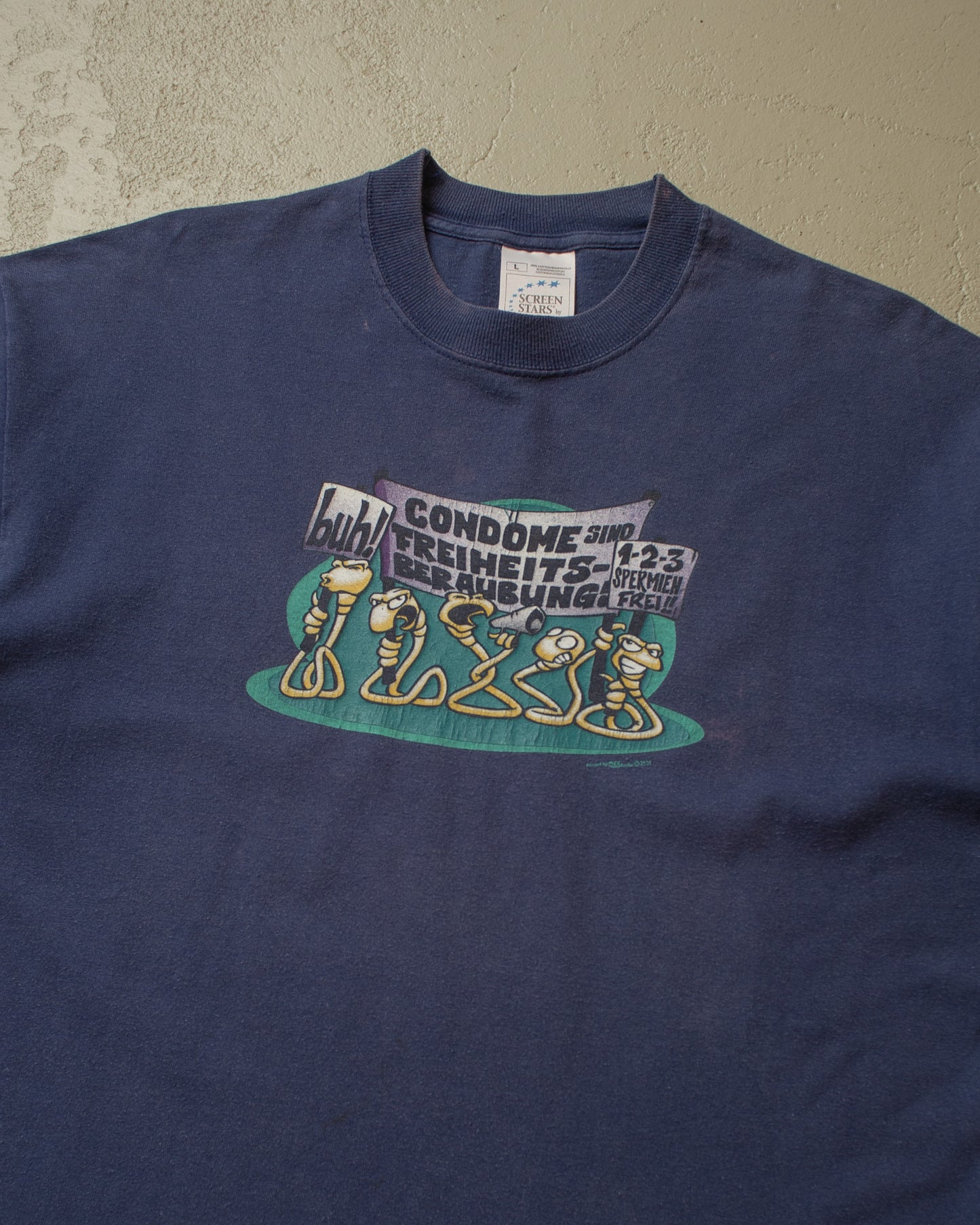 2001 "Condome sind Freiheitsberaubung" T-shirt navyblue - L