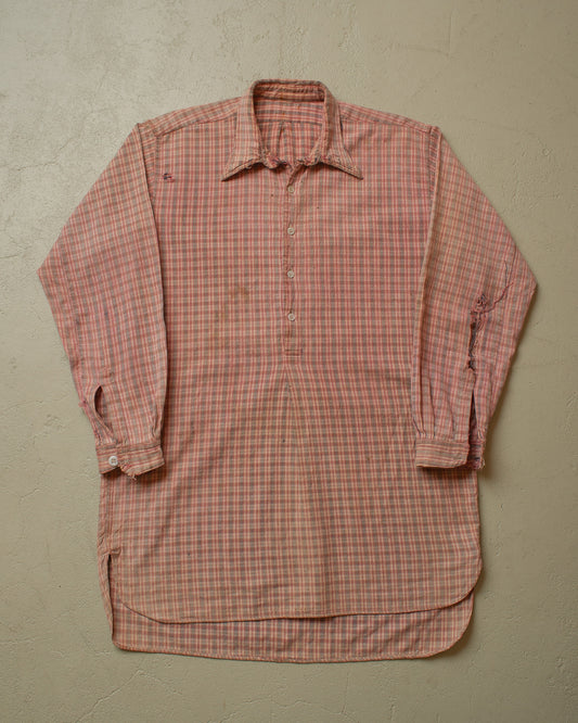 1940s/50s distressed German Cotton Flannel Shirt pink - M/L