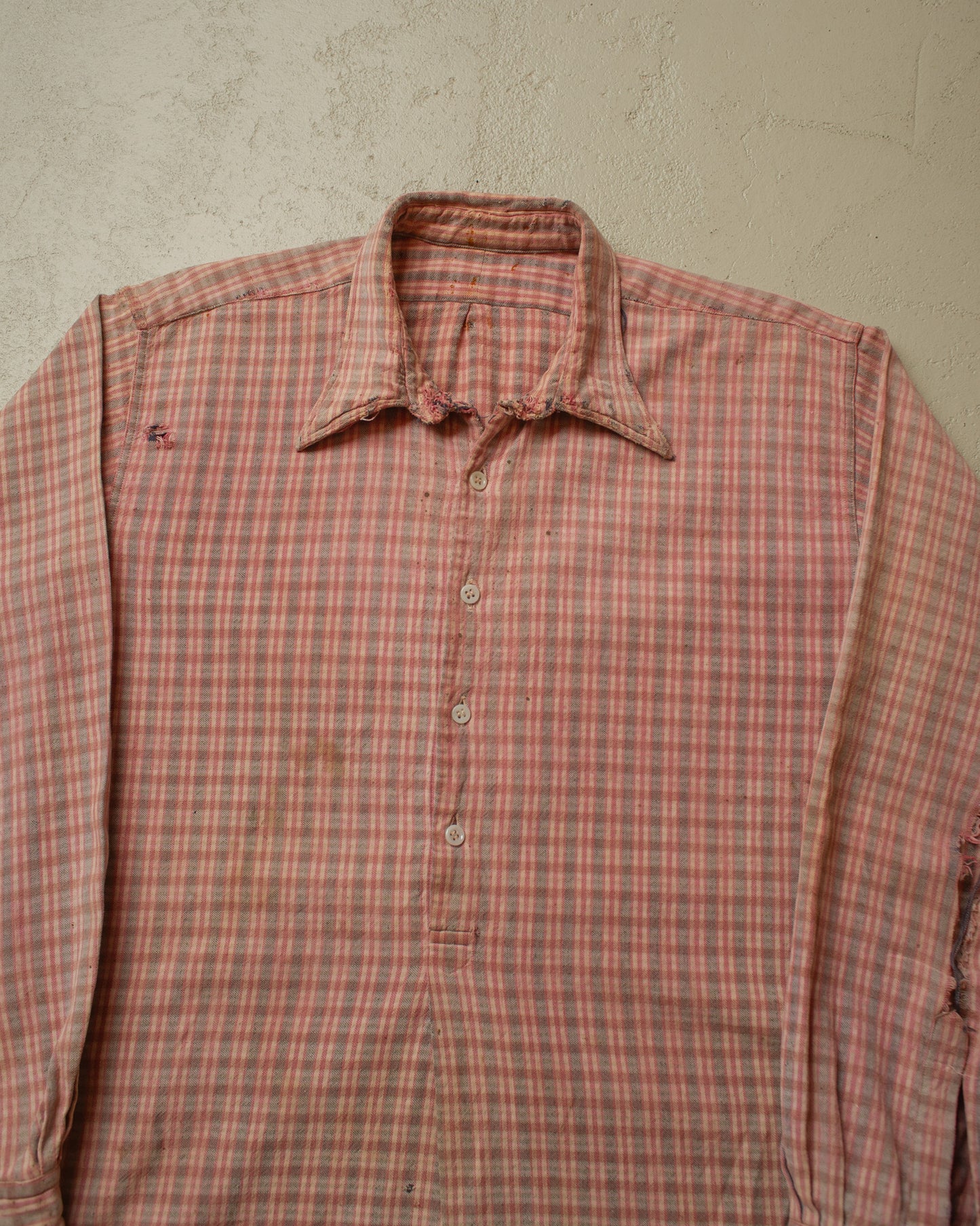 1940s/50s distressed German Cotton Flannel Shirt pink - M/L