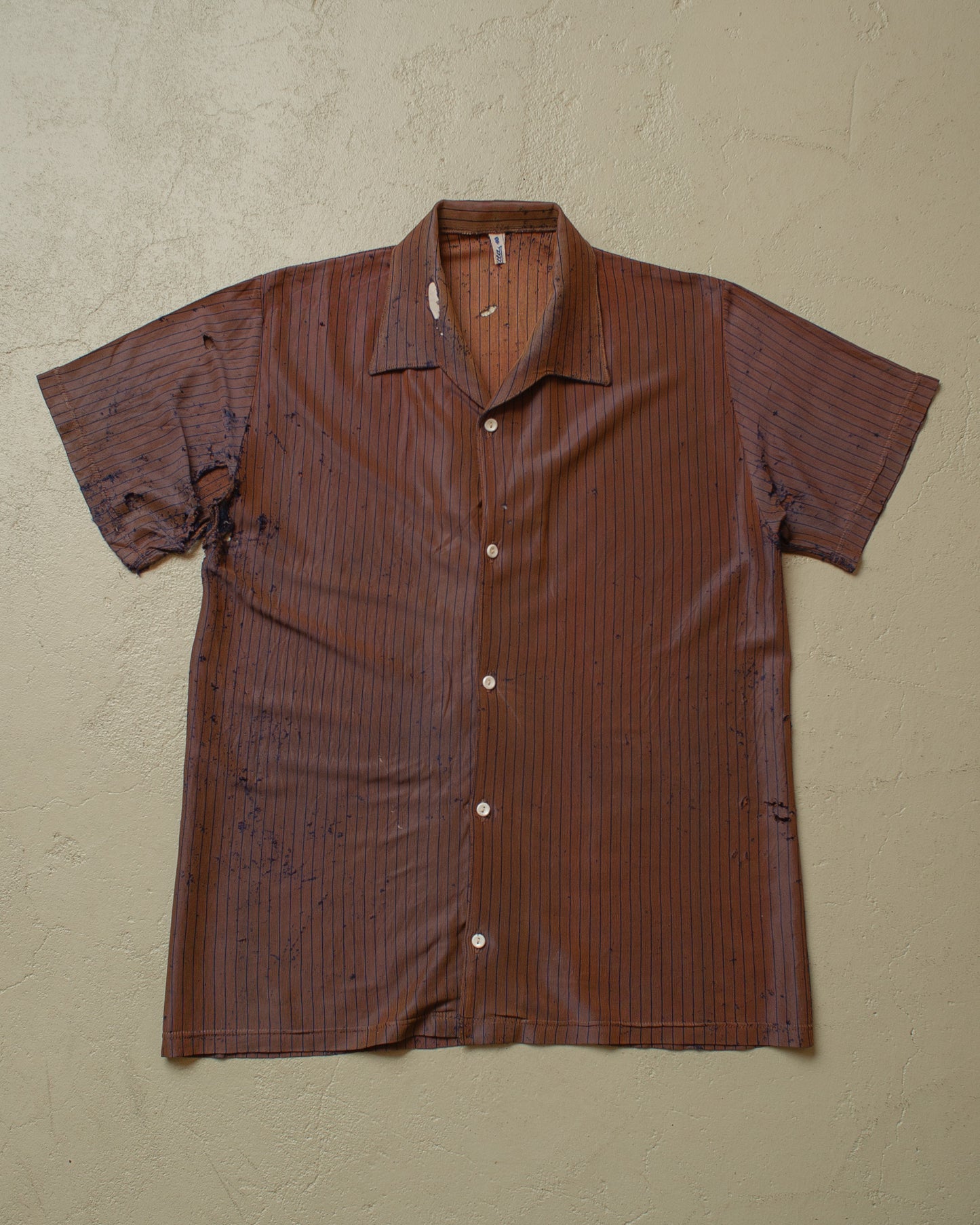 1940s thrashed German pinstriped Silk Shirt - S/M