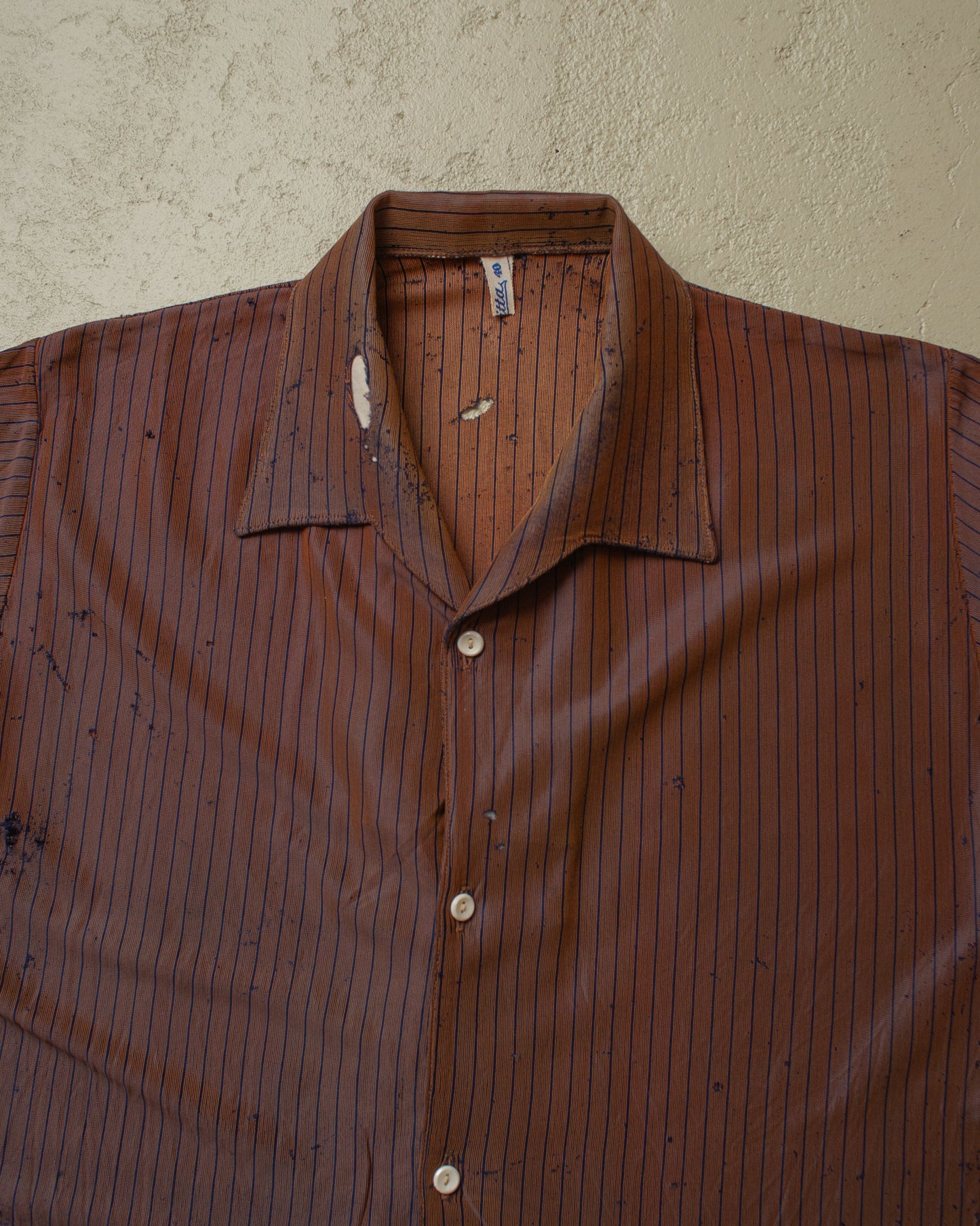 1940s thrashed German pinstriped Silk Shirt - S/M