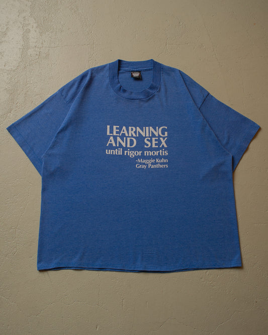 90s `Learning and Sex...` T-shirt blue - XL/XXL