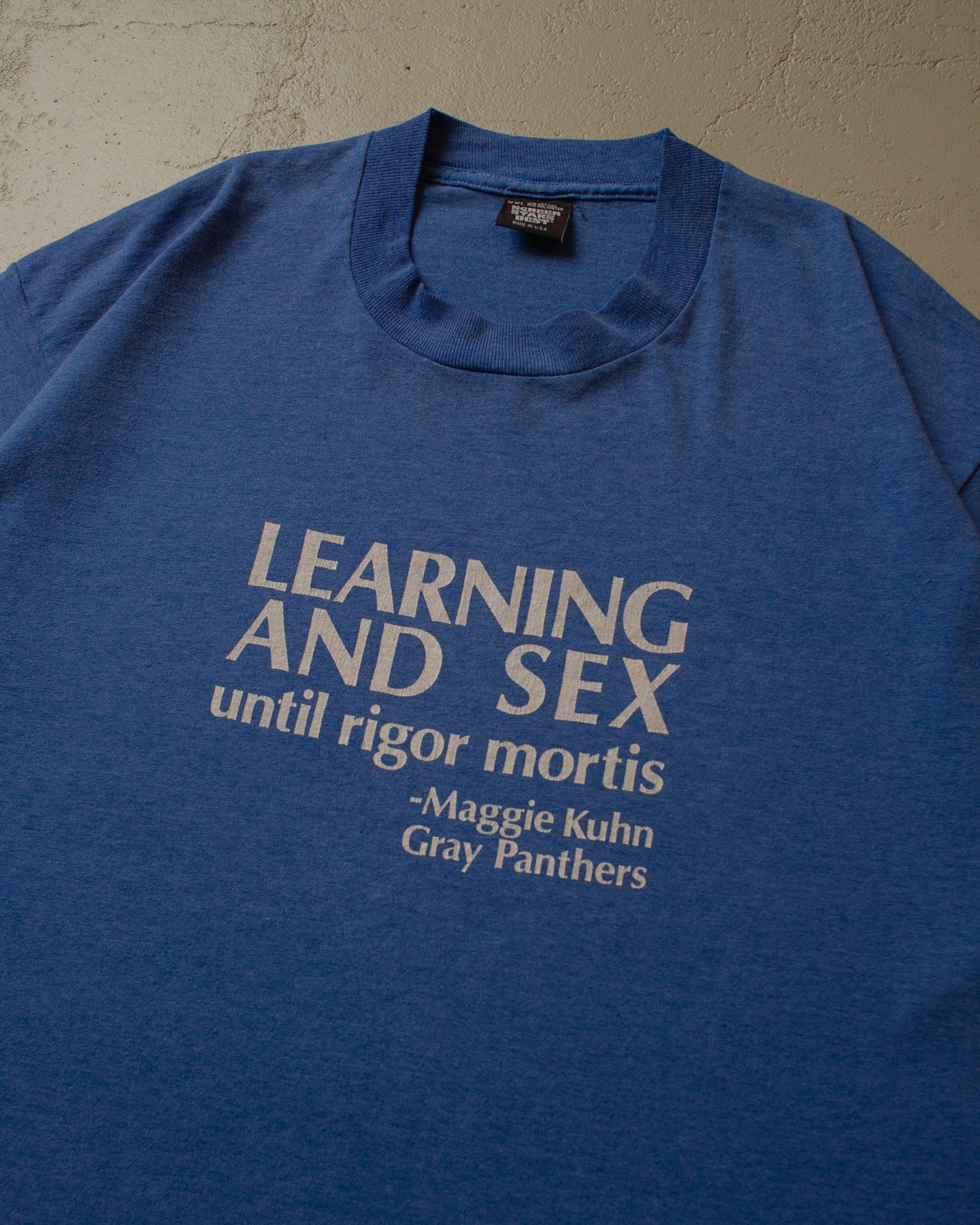 90s `Learning and Sex...` T-shirt blue - XL/XXL