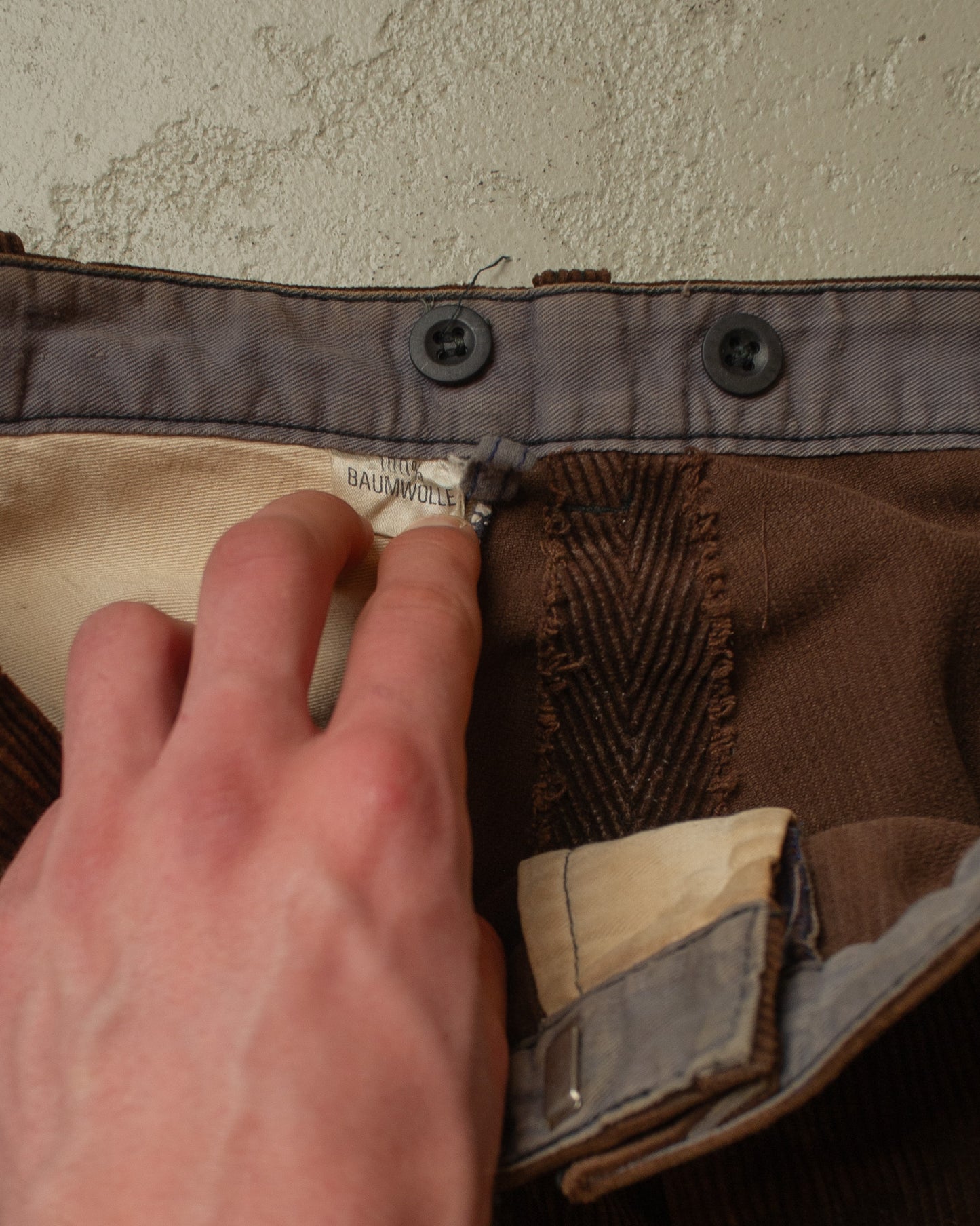 1960s repaired German Corduroy Work Pants brown - W34/35 L26