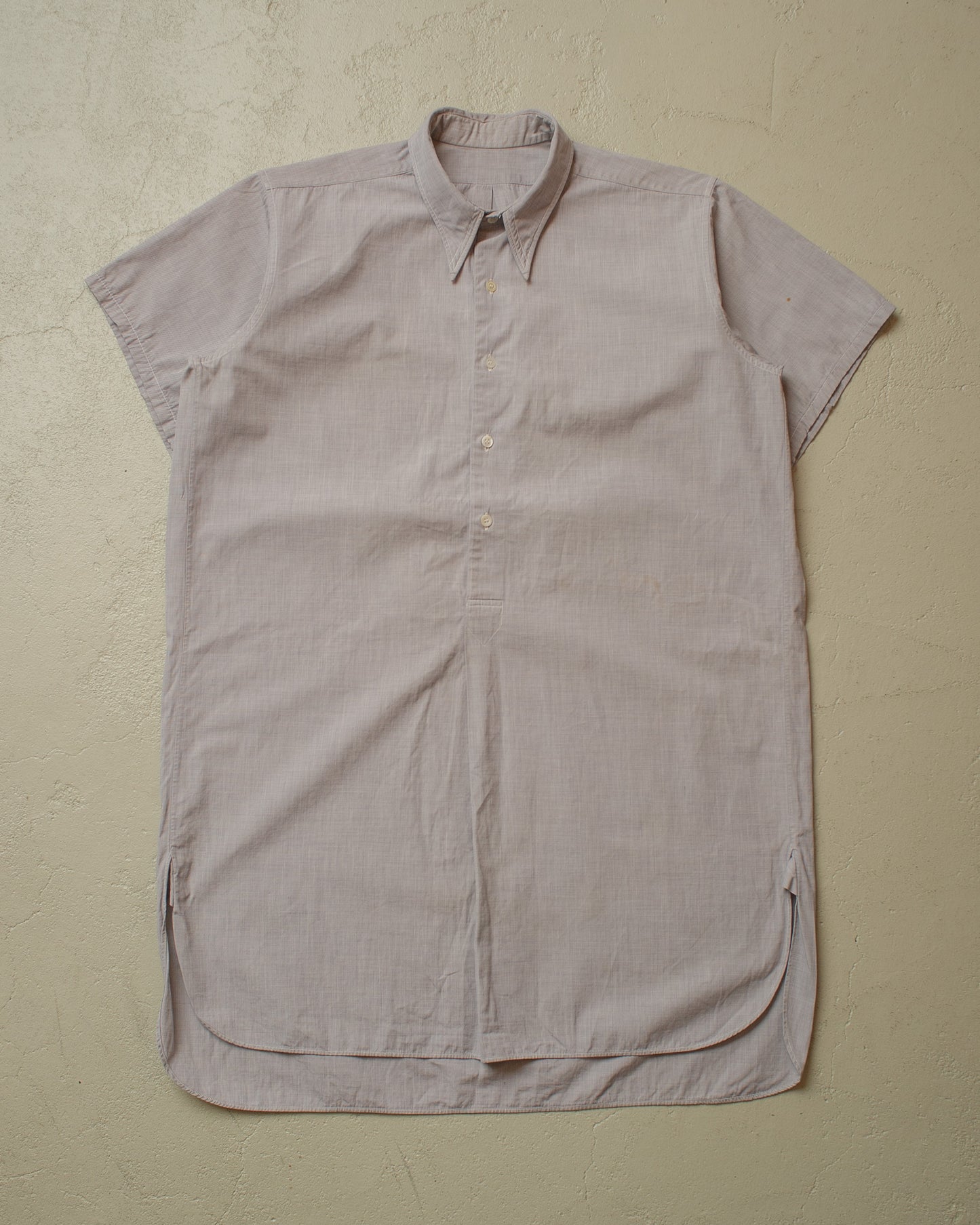 1930s/40s German Spearpoint Collar Short Sleeve Shirt grey/blue - M