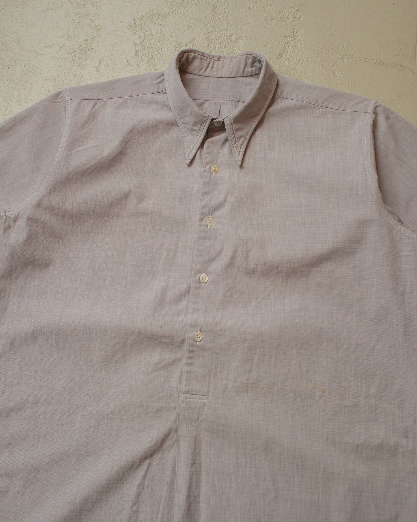 1930s/40s German Spearpoint Collar Short Sleeve Shirt grey/blue - M